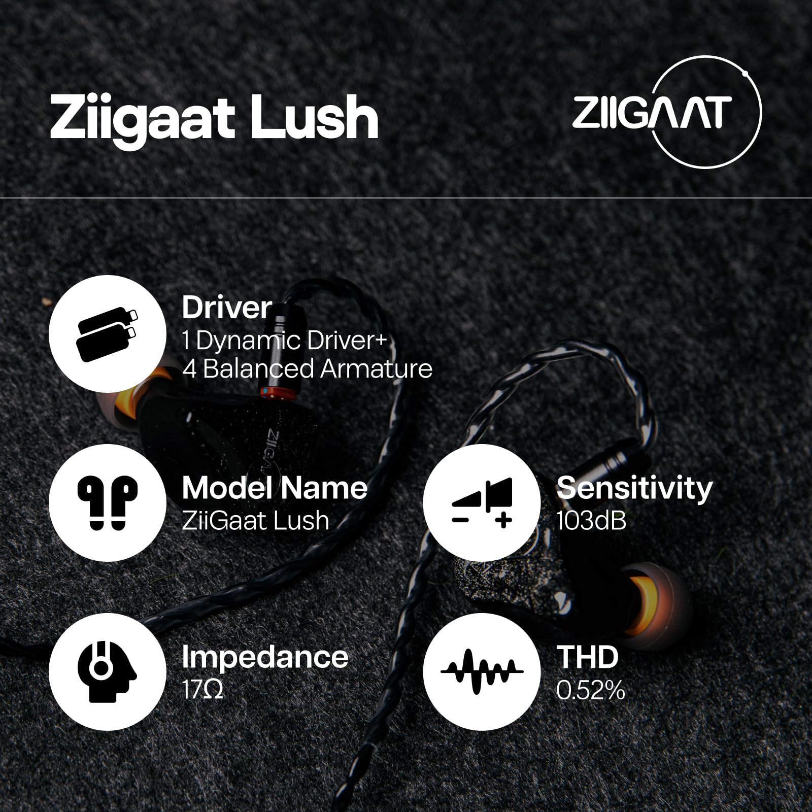 Linsoul ZiiGaat Lush in Ear Monitor, Ecouteurs Hybrides 1DD+4BA IEM, Casque Filaire Écouteurs de Surveillance Studio avec Câble Détachable pour Ingénieurs du Son et Audiophiles Professionnels (Argent)