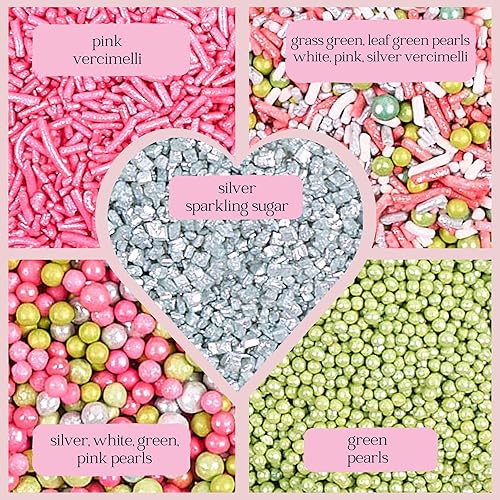 Miniatura 3 de Confect Gránulos para decoración de pasteles y cupcakes, paquete surtido de 5 celebraciones, fiesta de amor, orquídea, rosa intenso y plata, grageas