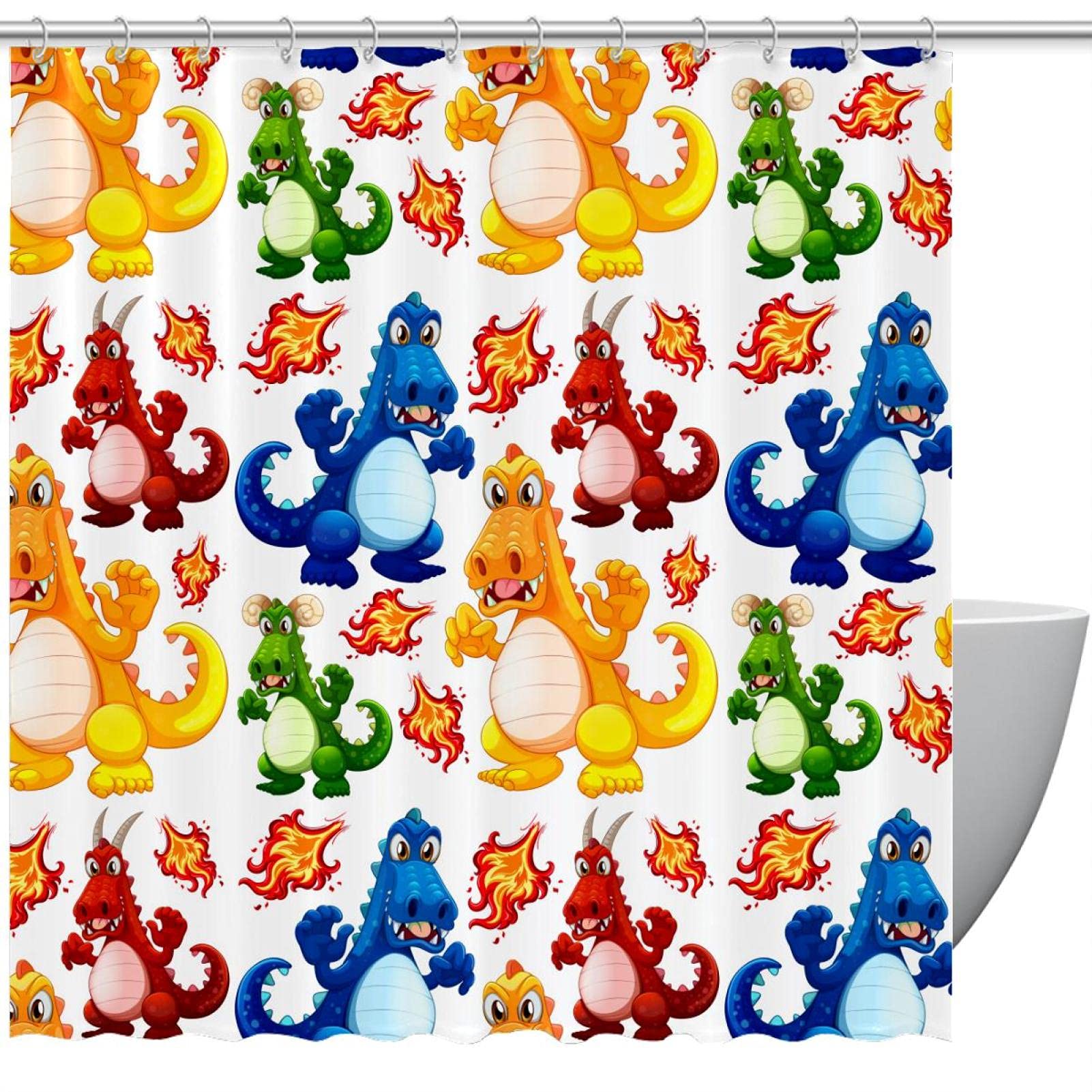 Rideau de douche dinosaure imperméable anti-projections pour sol toujours sec