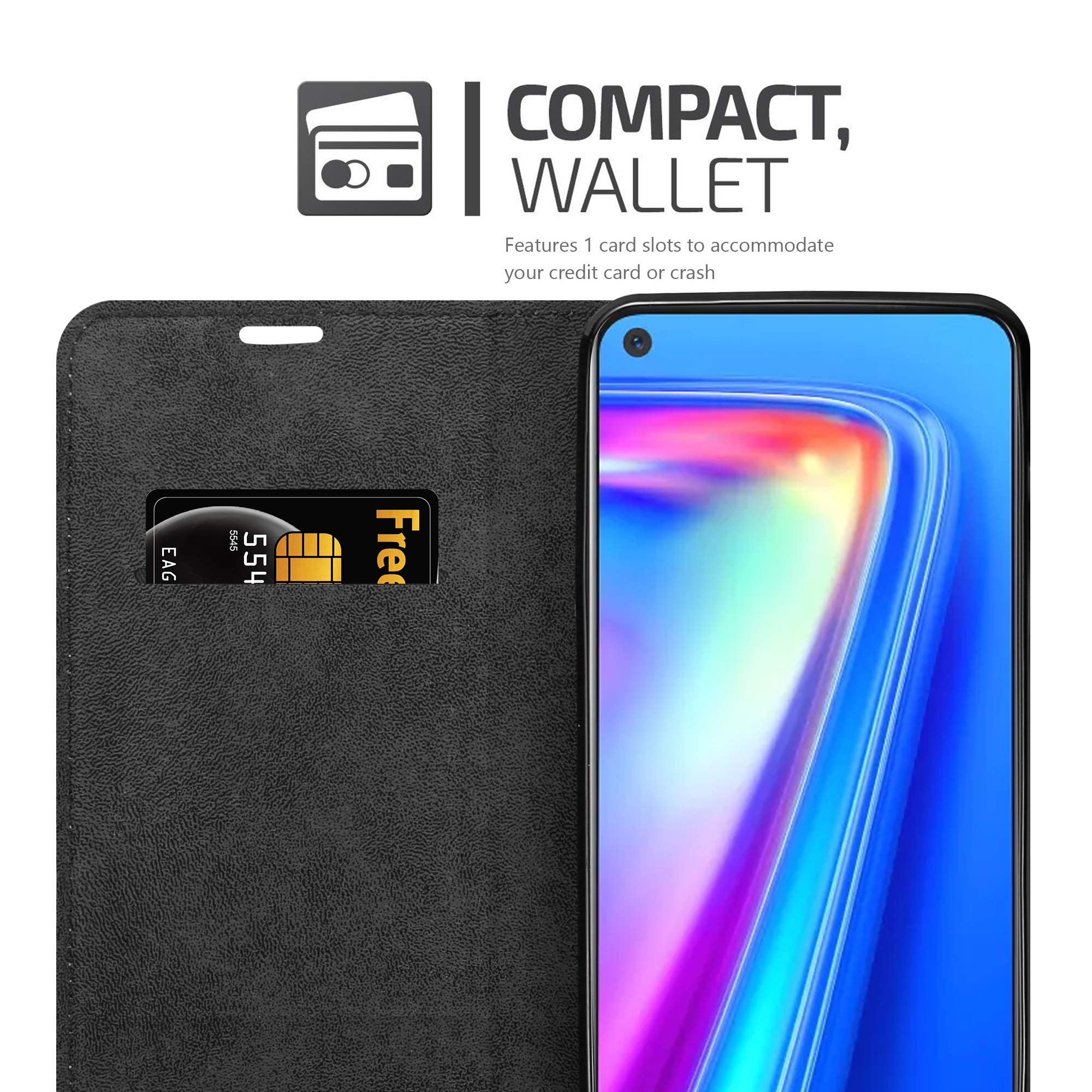 Cadorabo Hülle Für Realme 7 4G – Kunstleder-Flip-Case Mit Standfunktion & Kartenfächern, Schwarz
