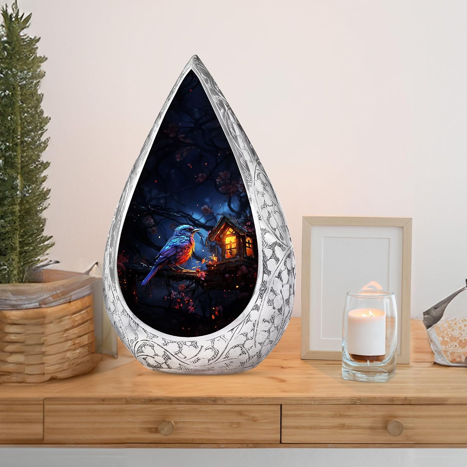 Blue Bird Memorial Funeral Urns for Human Ashes Adult Male & Female - Bird House Cremation Urn Ashes Adult Father - Black Large Urns for Human 10 Inch