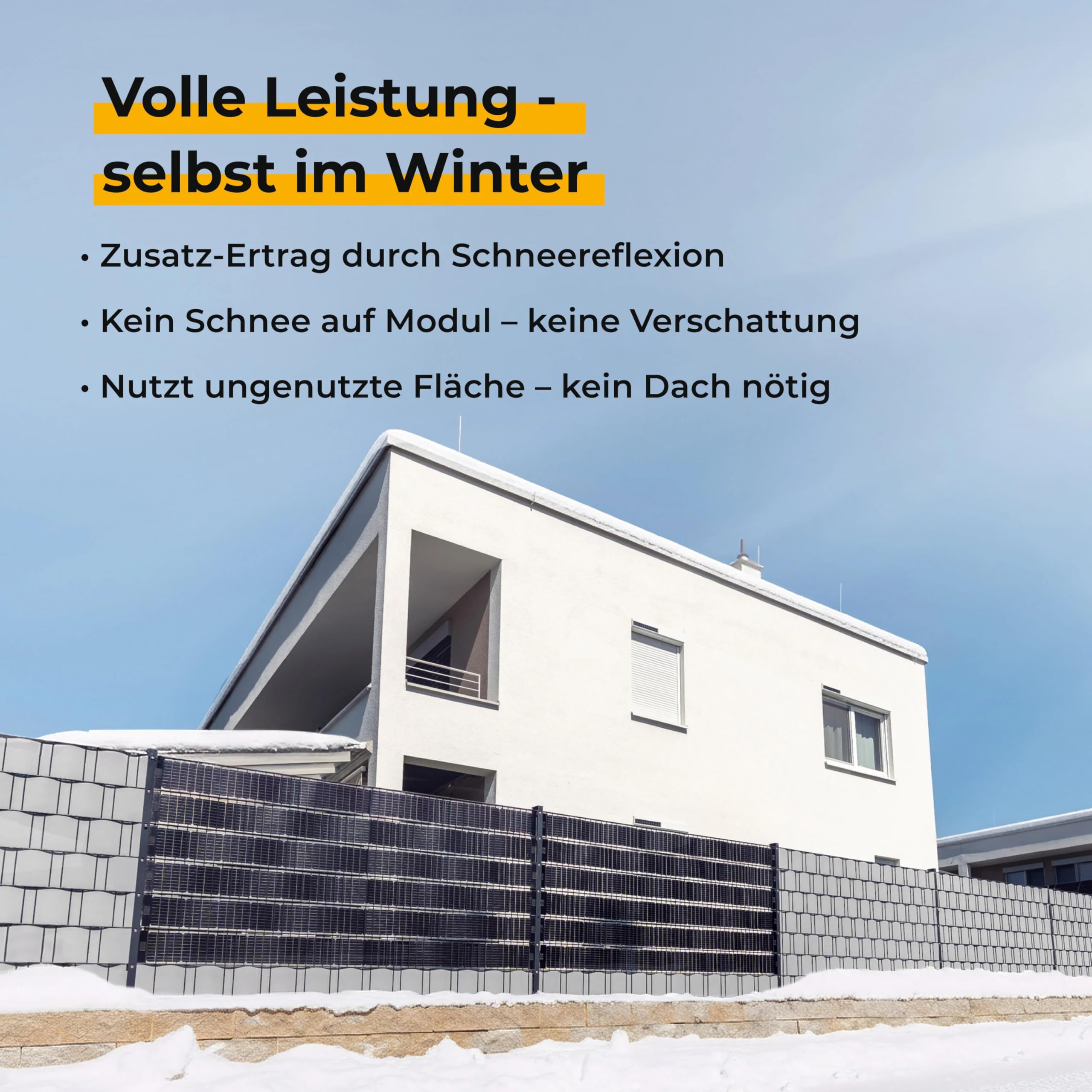 VERTICAL+ Zaun-Balkonkraftwerk 2,5m – bifaziale PV-Sichtschutzstreifen für Doppelstabmattenzaun, 468Wp, Komplettset mit Mikrowechselrichter 800W und 10m Schuko – steckerfertig, erweiterbar