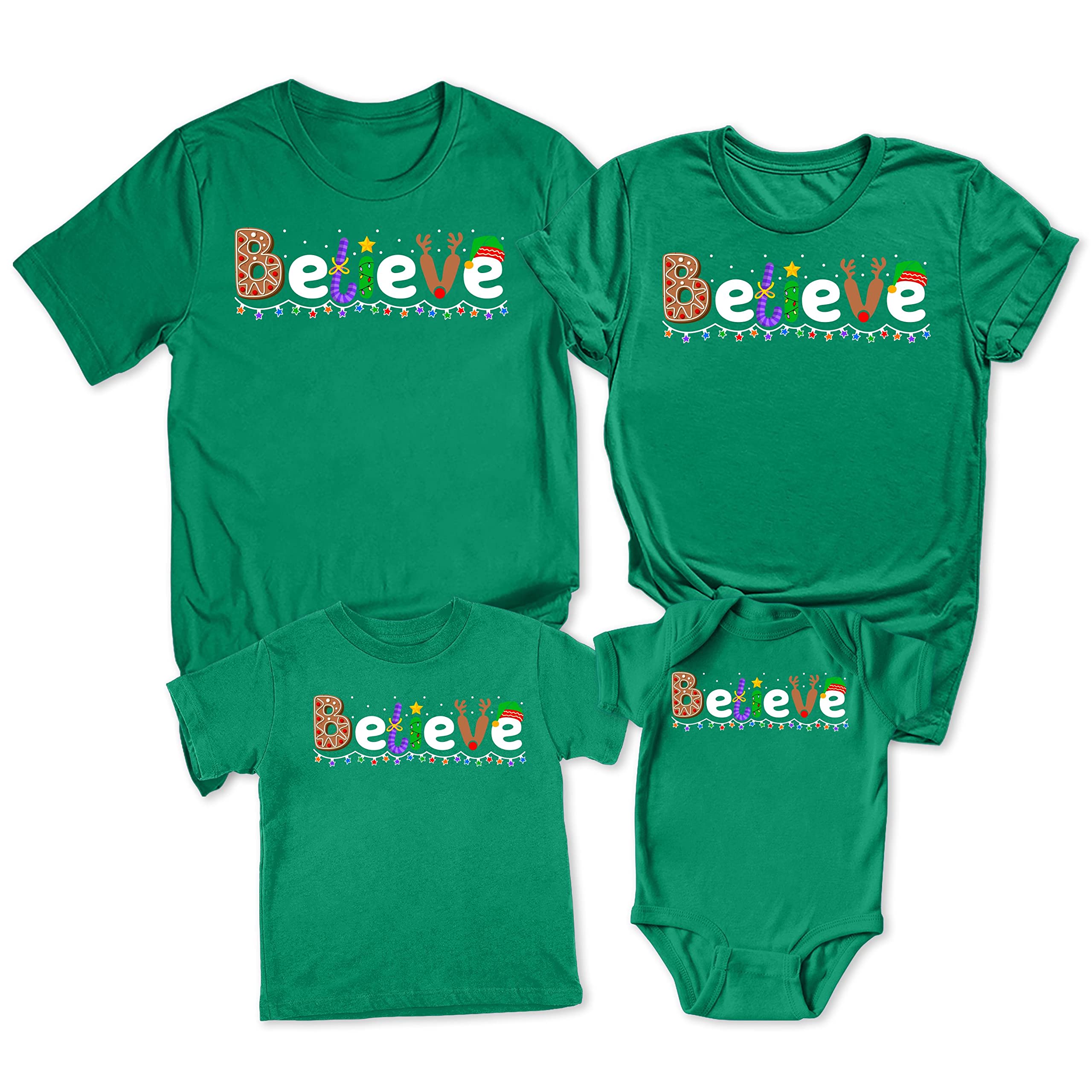 Christmas Believe in Santa Cookie Lights Matching Family Xmas Toddler Girl Boy T-Shirt Kelly