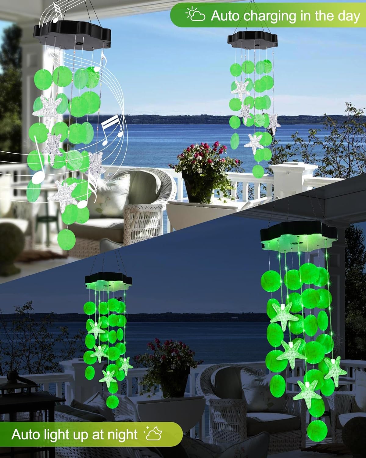 Toodour Solar Wind Chimes for Outside, Shells Light Gifts for Mom Grandma Women Wife Girls, Waterproof Solar Outdoor Decorative Mobile Light for Holiday Garden Porch Yard Outdoor Decor (Green) - Image 5