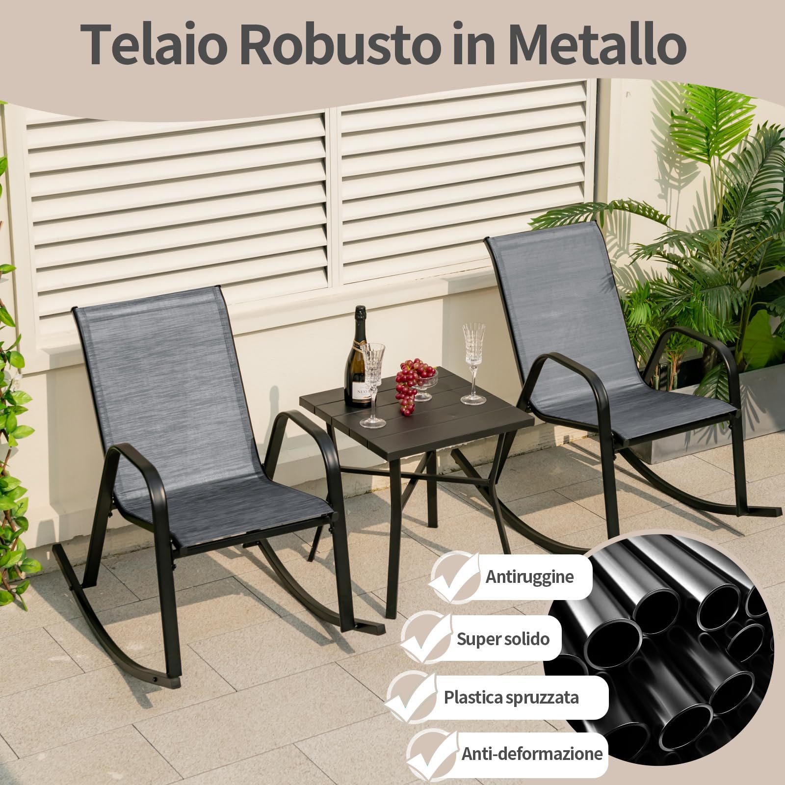 COSTWAY Sedie a Dondolo da Giardino 2 Pezzi, Dondoli da Esterno Ergonomici in Textilene Traspirante e Movimento Dolce, Sedie Dondolo da Balcone Terrazzo Giardino, Portata 150 kg (Grigio)