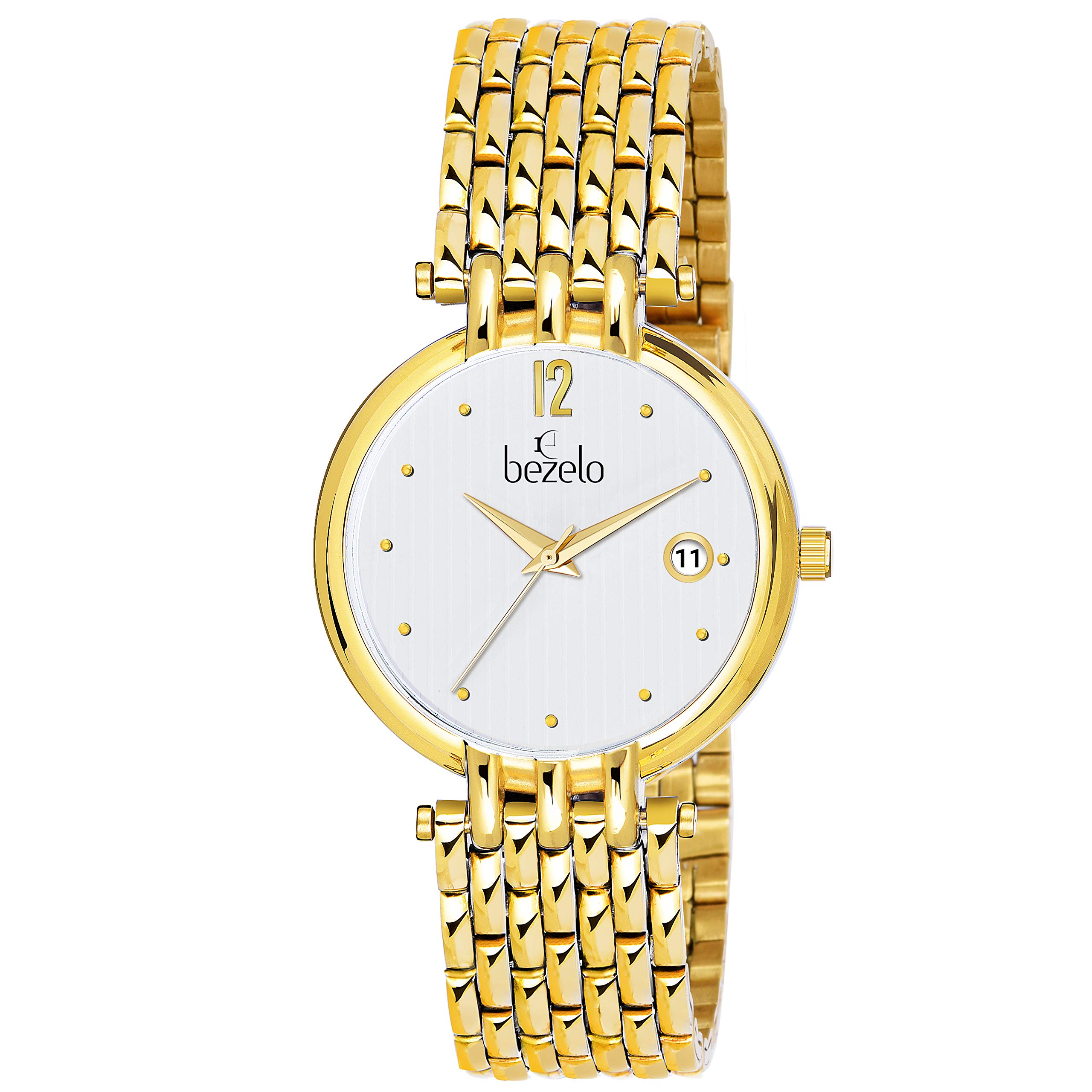BEZELO Analogue Mens Watch (Silver Dial Gold Colored Strap) (B07YQK3YXB) Amazon Price History, Amazon Price Tracker