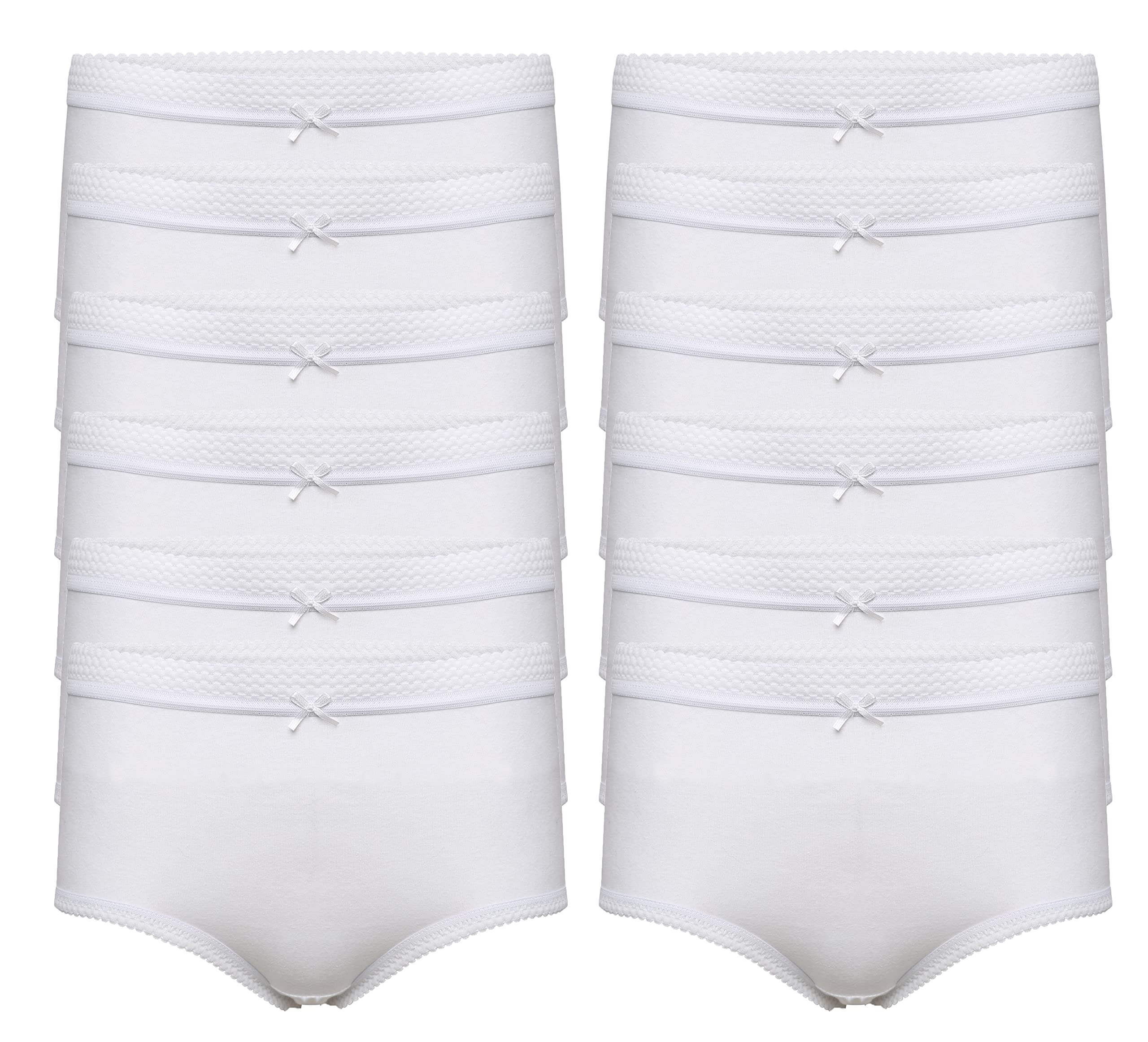 Daisy Dreamer Women's White 12 Pairs Of Briefs Maxi Full Organic Cotton Brief Knickers Comfort Fit Underwear, 10/12