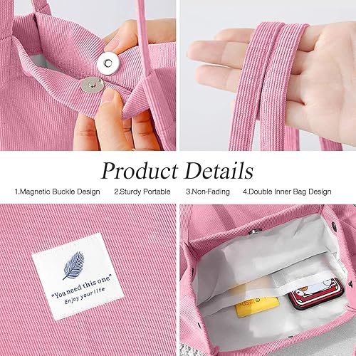 Vista 4 de Tote - Bolsa de hombro reutilizable de pana de gran capacidad con bolsillos interiores para mujeres y niñas