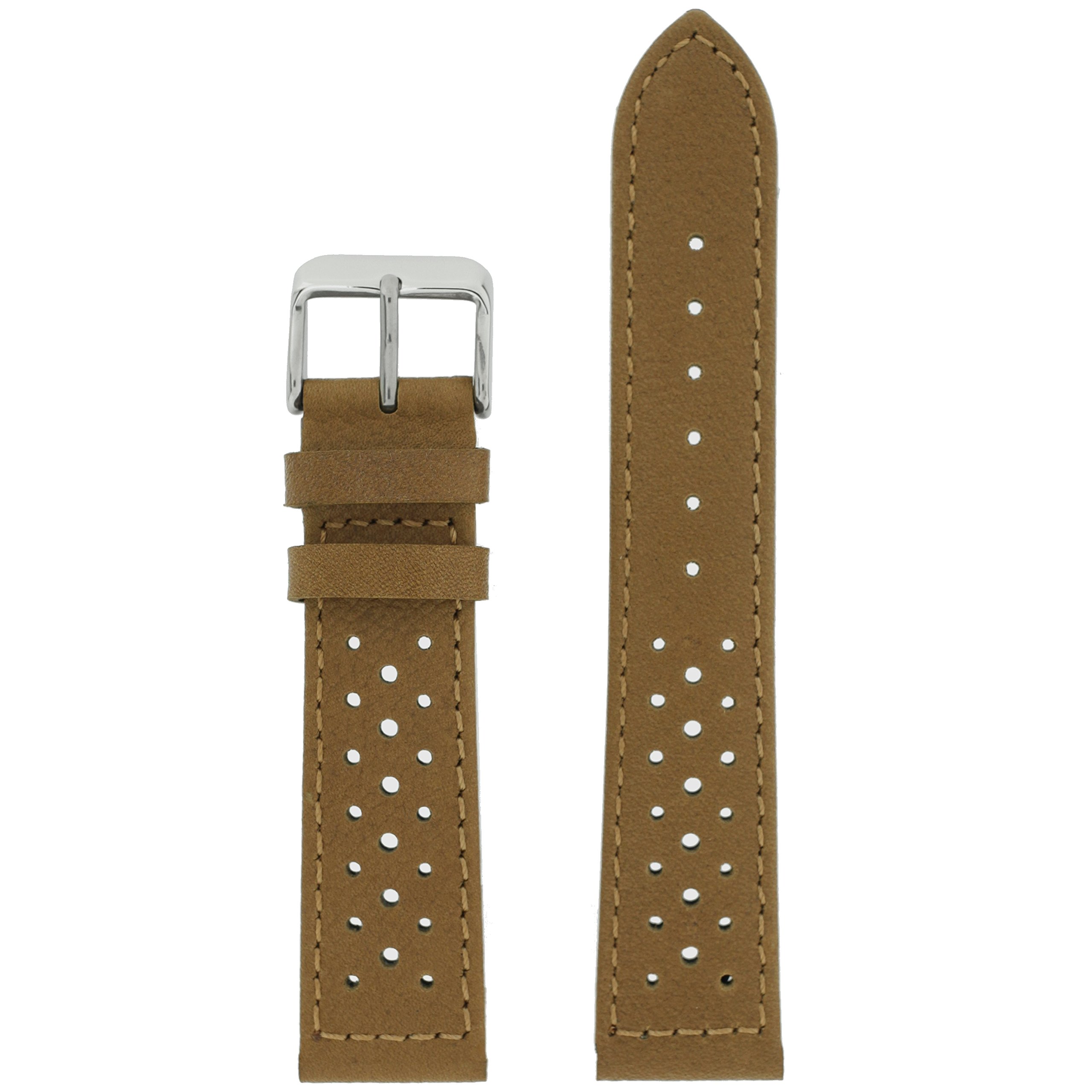 Tech Swiss TSA421-18SS Watch Band Rally Racing Sport Design Leather Brown 18 Millimeter