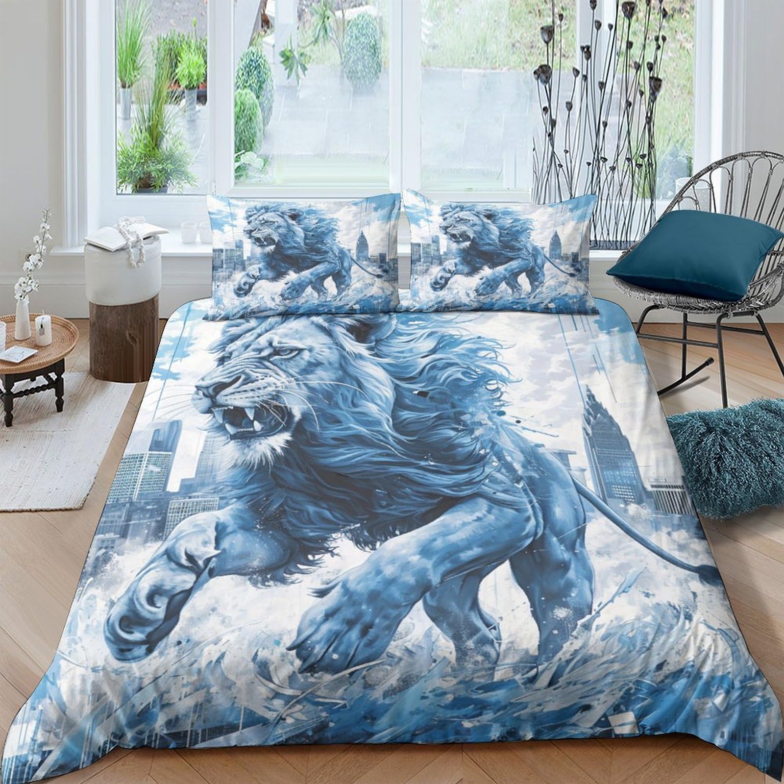 Nraopevvd Style-9 Lion Duvet Cover 3 Pcs Hotel Quality Quilt Cover Bedding Sets Bed Covers With Pillowcases With Zipper Closure Breathable Stylish Comforter Double（200X200cm）
