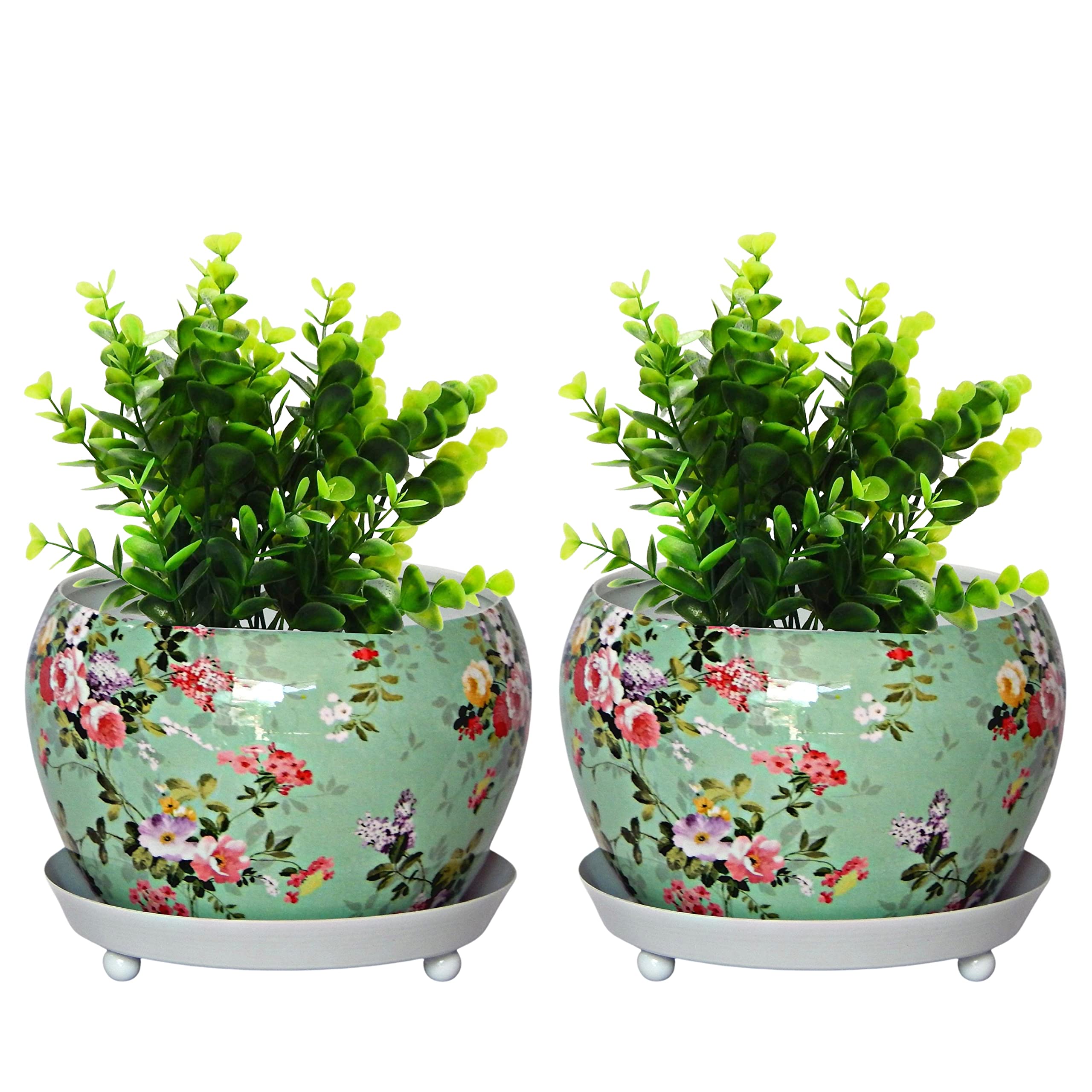 ecofynd 5 inches, Lily Green Metal Plant Pot with Saucer Plate | Indoor Outdoor Home Decor Item for Garden Plants Flower, Balcony, Patio, Living Room, Garden, Bedroom (Pack of 2, Green, POT029) (B0BCGSWH21) Amazon Price History, Amazon Price Tracker
