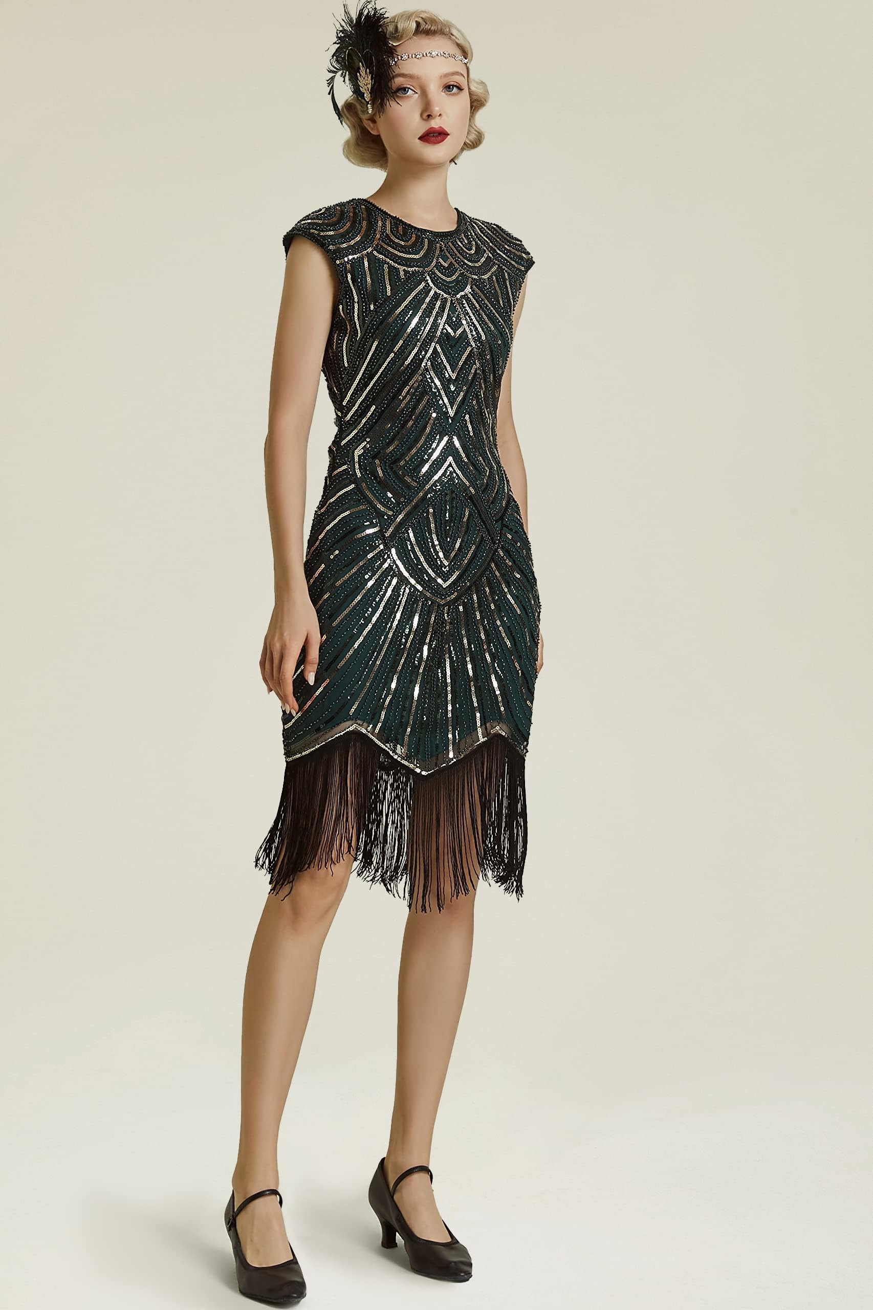 BABEYOND Vestidos de Aleta de Mujer 1920 Vestido de Flecos de Gran Gatsby