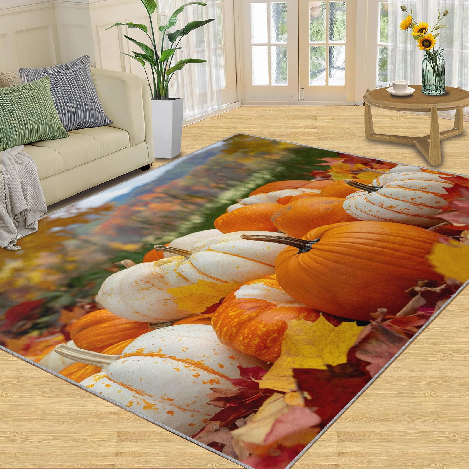 Tapis citrouille d'automne 150x210cm lavable et antidérapant pour salon