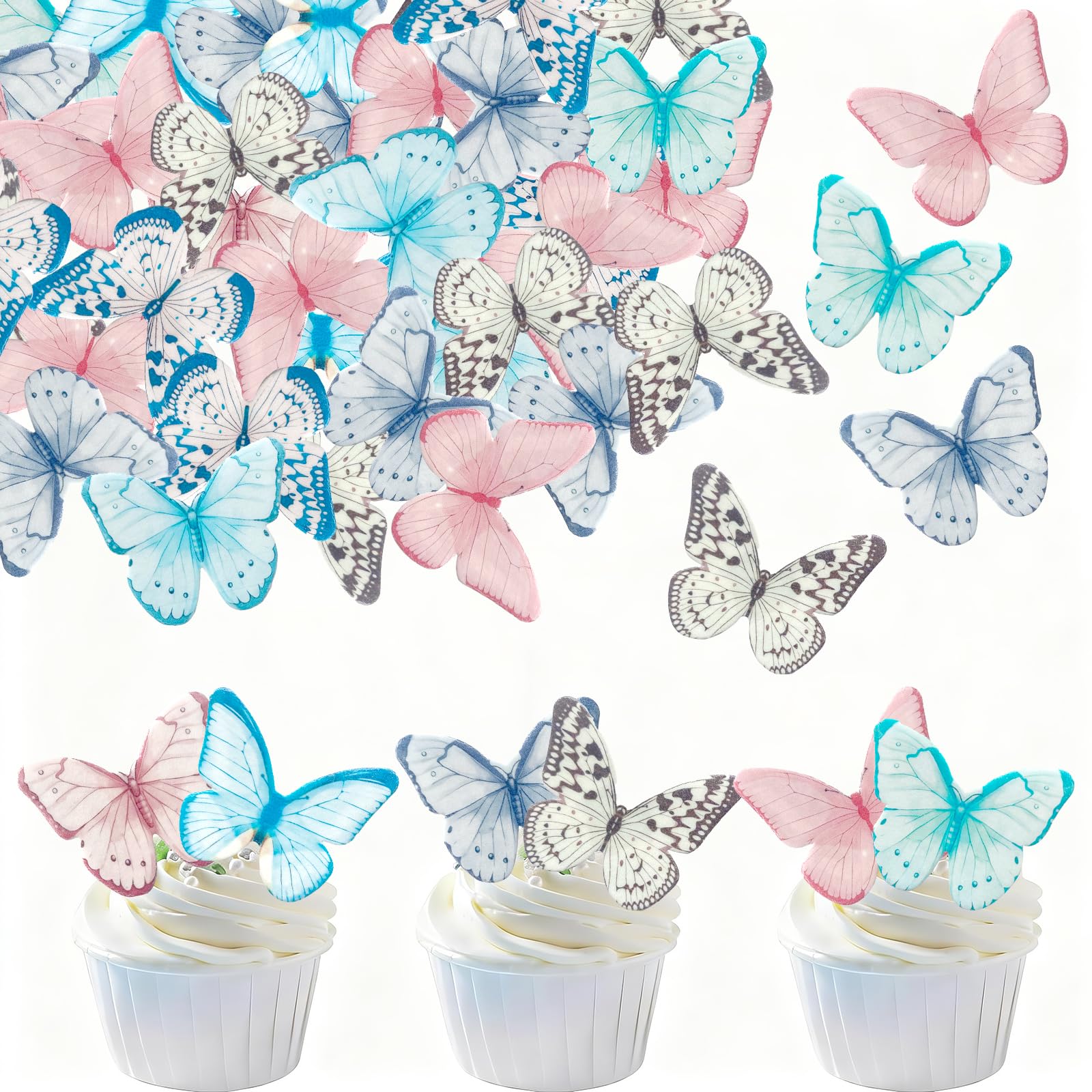 48PCS 3D Butterfly Cake Decorations - Multicolor Rice Paper Toppers for Women, Elegant Birthday Party Decor for Adult Celebration