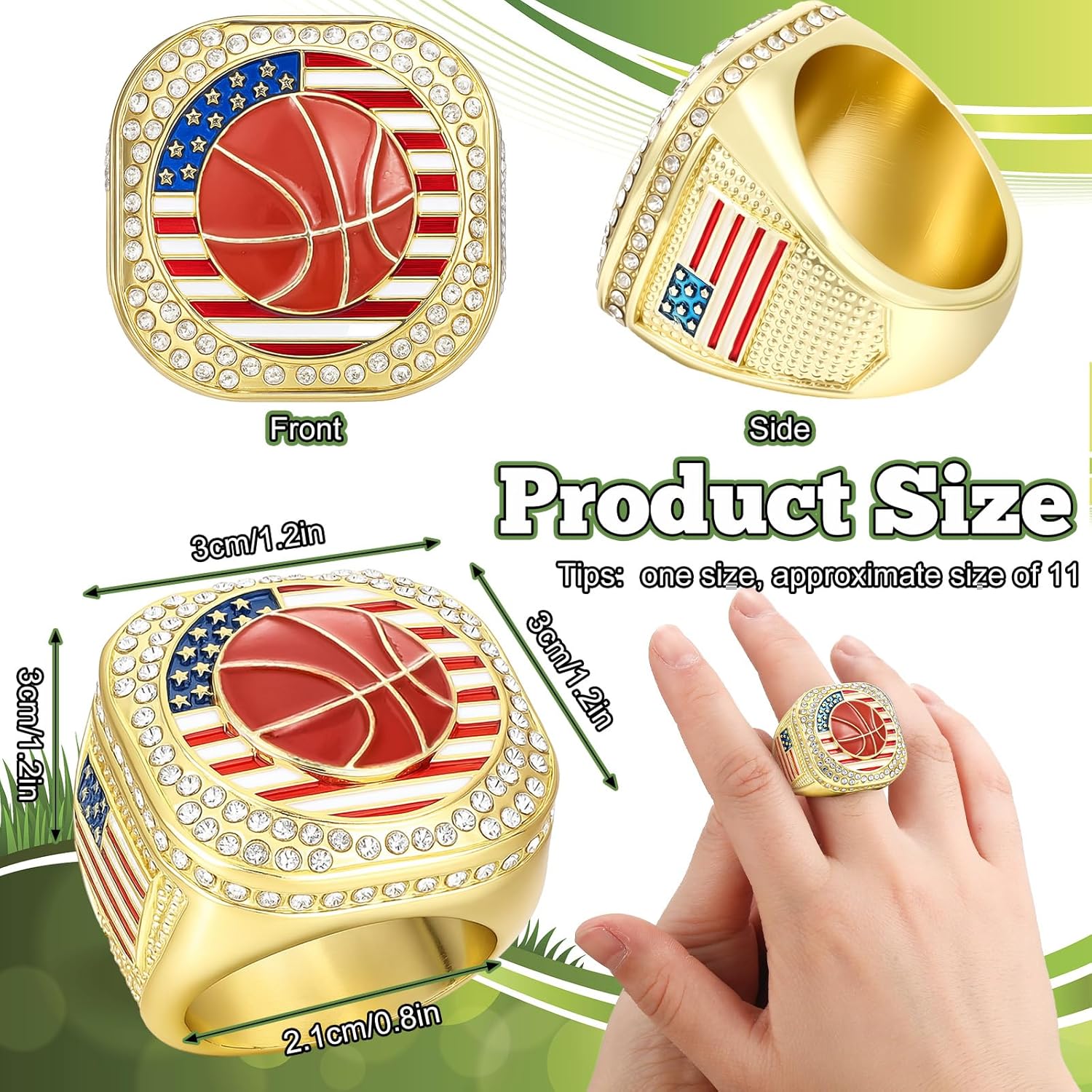 Landical 6 Set Baseball Football Soccer Championship Ring with Display Case and Stand Holder Championship Ring Case Acrylic Display Box and Holder Champion Trophy Rings for League Winner