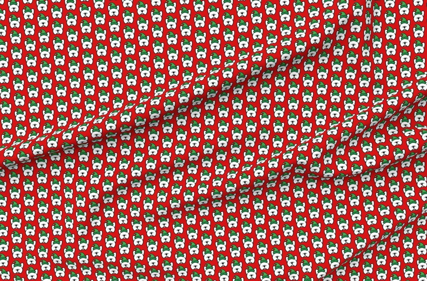 Spoonflower Fabric - French Bulldog Dogs Christmas Dog Frenchie Pattern Xmas Printed on Cotton Poplin Fabric by The Yard - Sewing Shirting Quilting Dresses Apparel Crafts