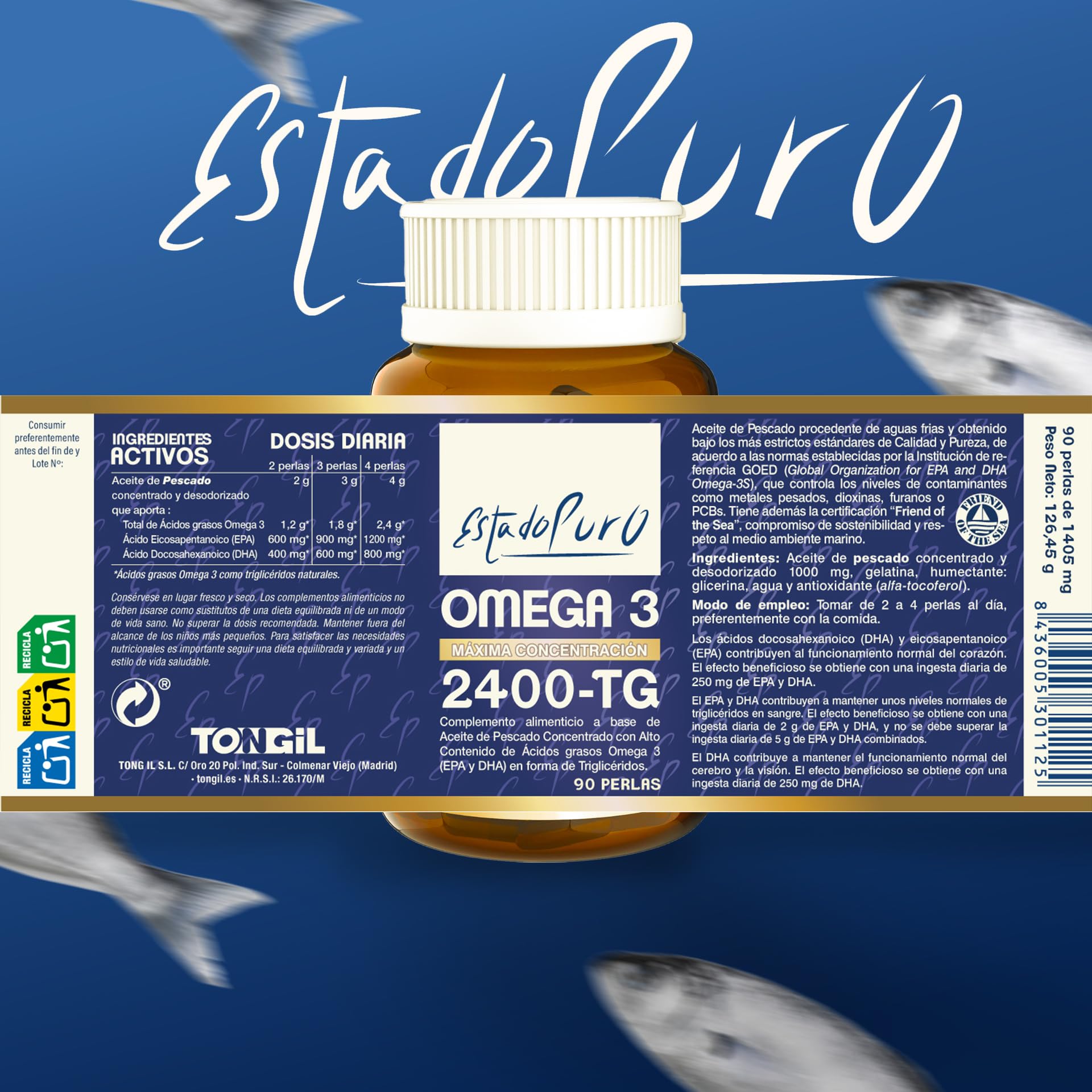 Omega 3 Kapseln Reinheit - Fischöl Omega 3-1200mg EPA und 800mg DHA - sehr stabil und höchster Standard für Reinheit und Nachhaltigkeit - 90 Tongil Perlen (Pack 3)