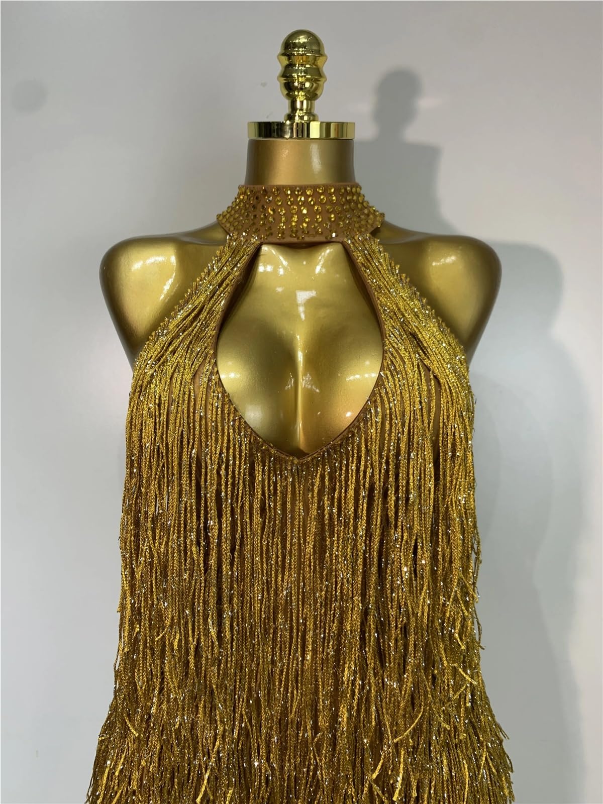 Vestido Sexy dorado con borlas de cristales brillantes for mujer, vestido elegante for graduación, fiesta noche, club nocturno, vestidos for sesión fotos cumpleaños para Bailes y Fiestas