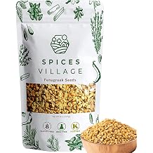 SPICES VILLAGE Fenugreek Seeds, 8 oz, Fenugreek Seeds for Hair Growth, All Natural Dried Indian Methi Seed for Cooking - Kosher Certified, Gluten Free, Resealable Bulk Bag