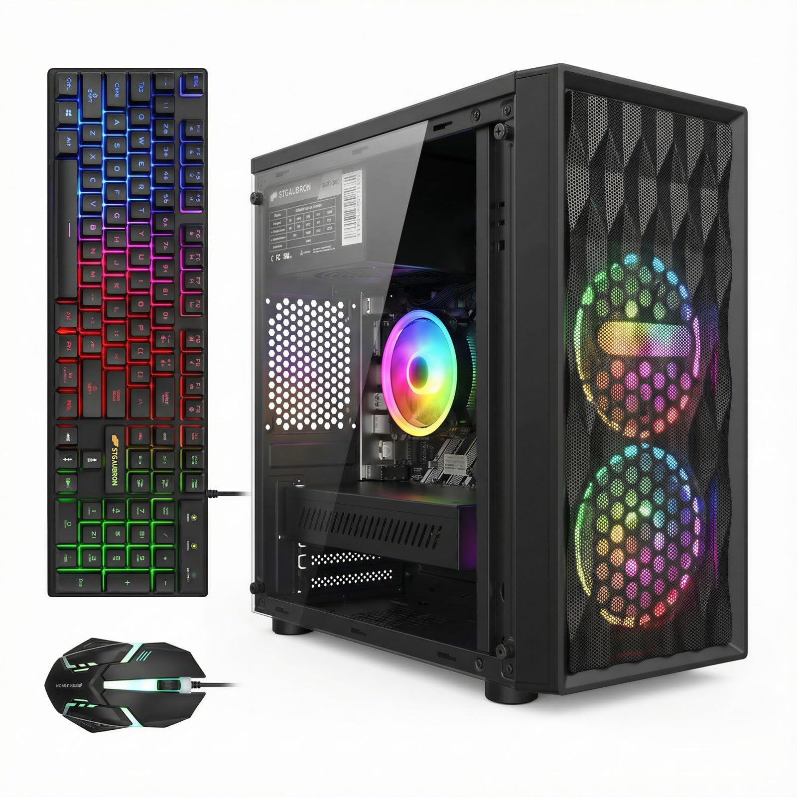 STGAubron Gaming PC Computer Desktop, AMD Ryzen 5 5500 up to 4.2GHz, GeForce RTX 3050 6G, 16G DDR4, 512G SSD, WiFi 6 5G & BT 5.2, RGB Fan x2, Windows 11 Home