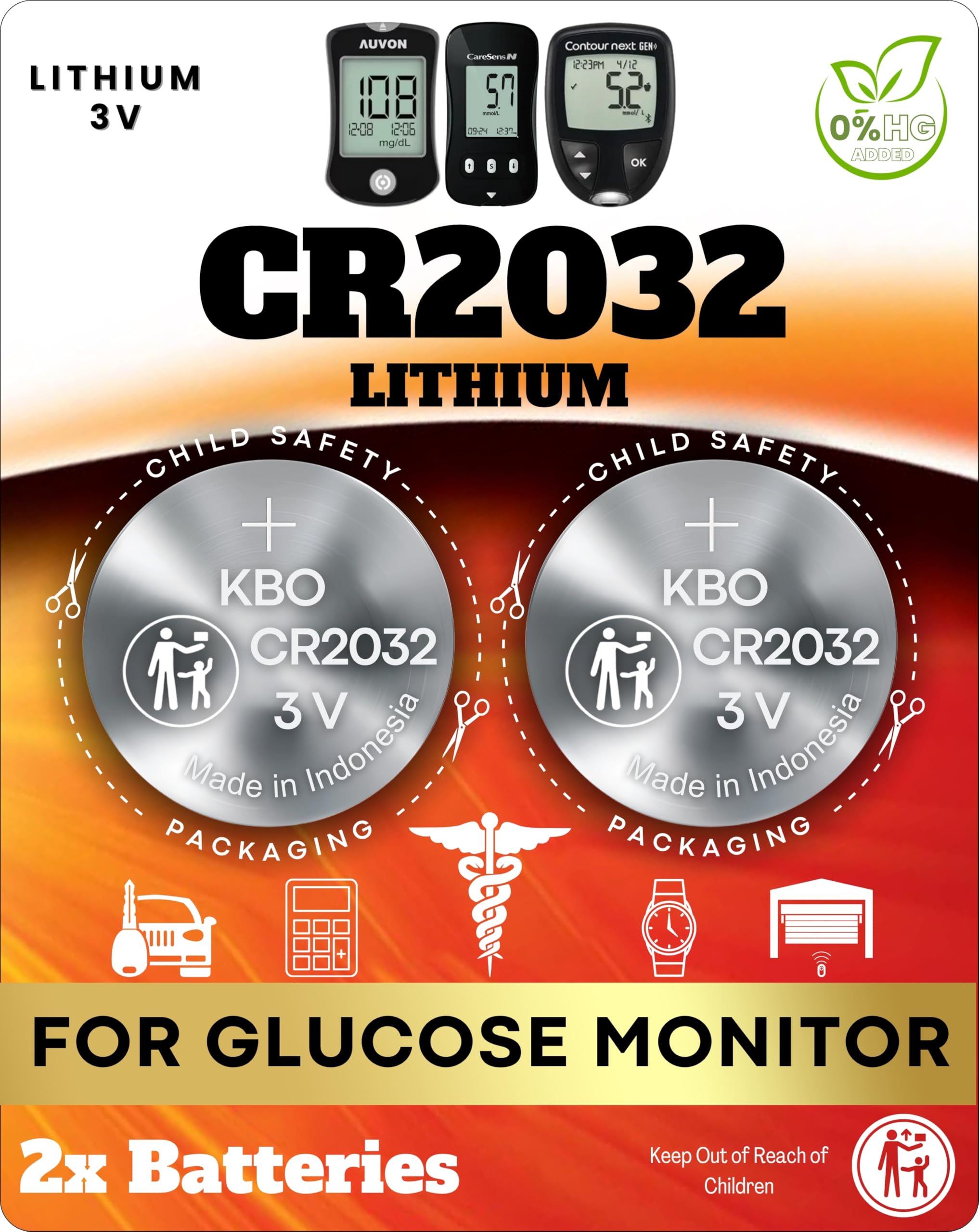 Lot de 2 piles de rechange pour moniteur de glucose CR2032 – Baterias para Glucometro – Compatible avec la plupart des parisiens