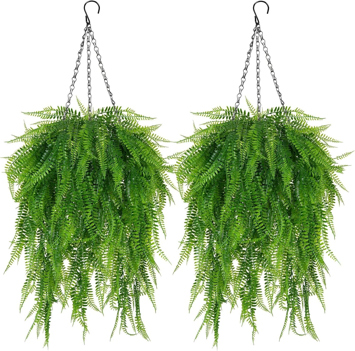 Fake Hanging Plant Outdoor Artificial Boston Fern Hanging Baskets 2 Set Fake Ferns Hanging Plants Artificial Decor 23.6" Artificial Hanging Ferns for Outdoors Front Porch Patio Garden Home