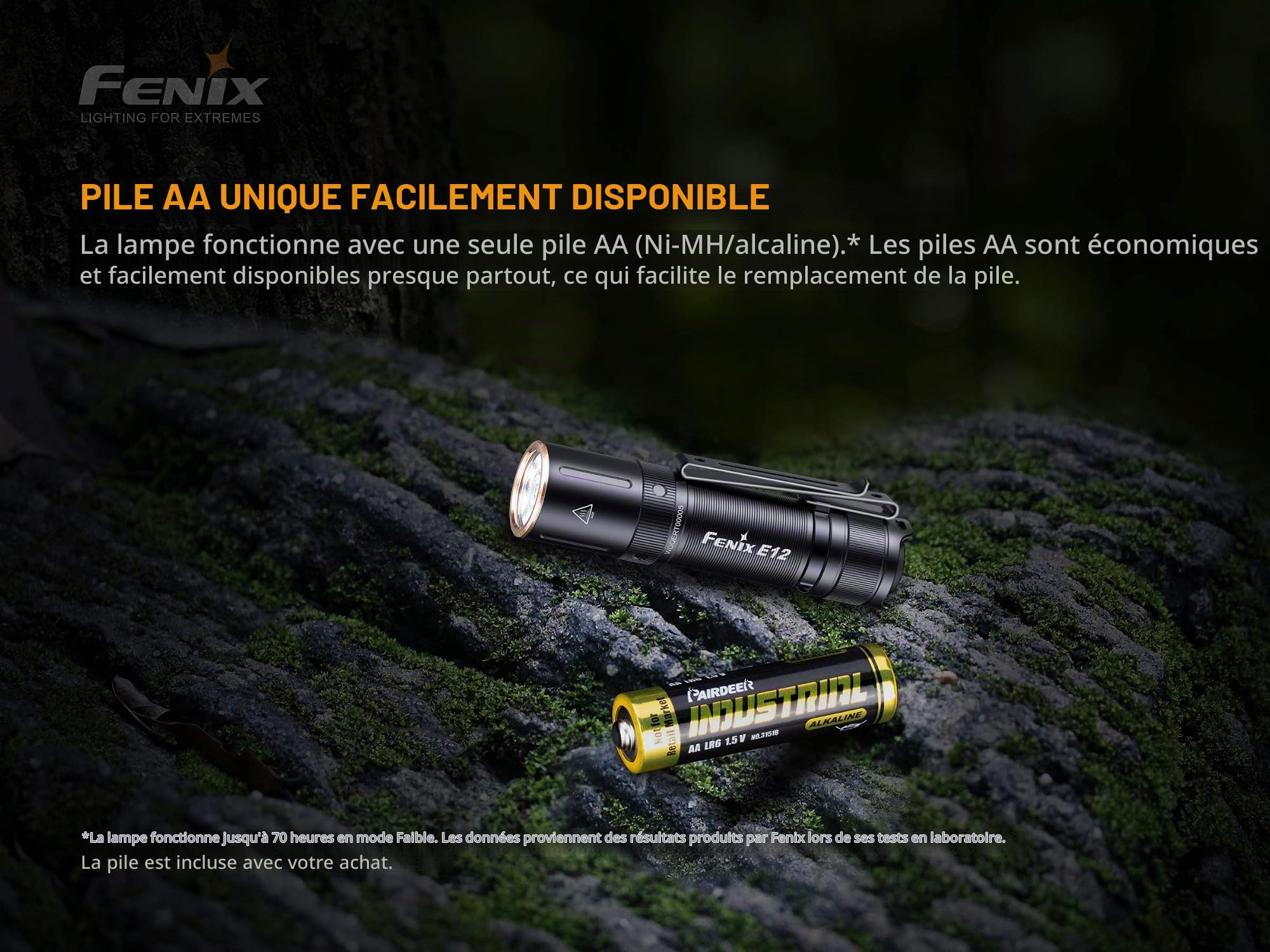 FENIX E12 V2.0 Étanche Lampe de Poche, Noir, 77,6 mm