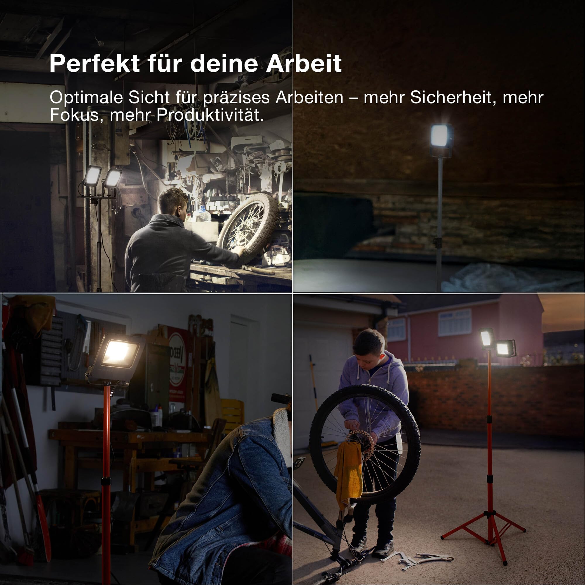 Osram LED Worklight Tripod Baustrahler mit Stativ, 2x50W, 9000lm, 4000K Kaltweiß, höhenverstellbar bis 1,8m, IP65