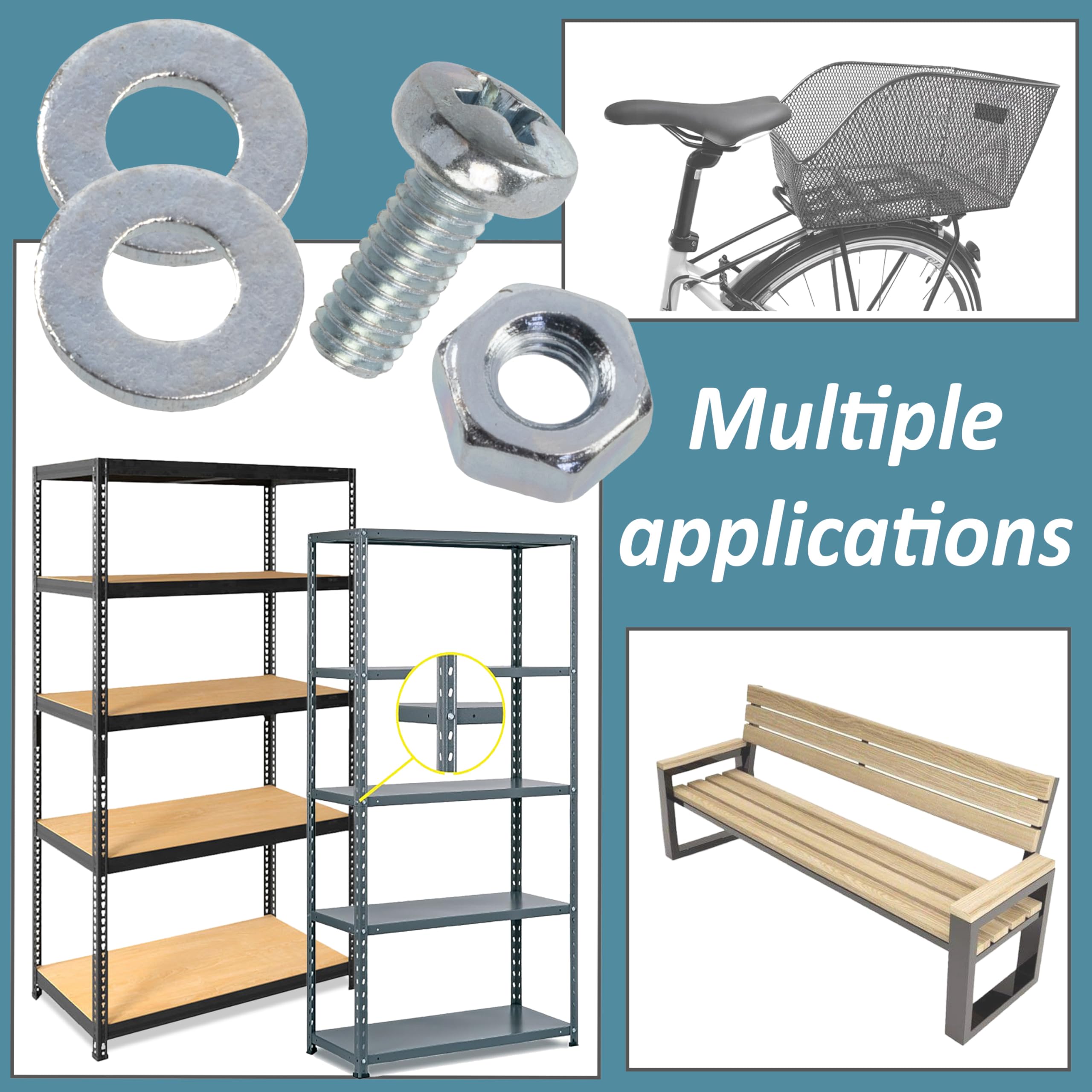 AERZETIX Kit fissaggio M3x50 mm / 50 viti metalliche / 50 dadi esagonali / 100 rondelle piatte / 1 utensile 1/4 PZ1