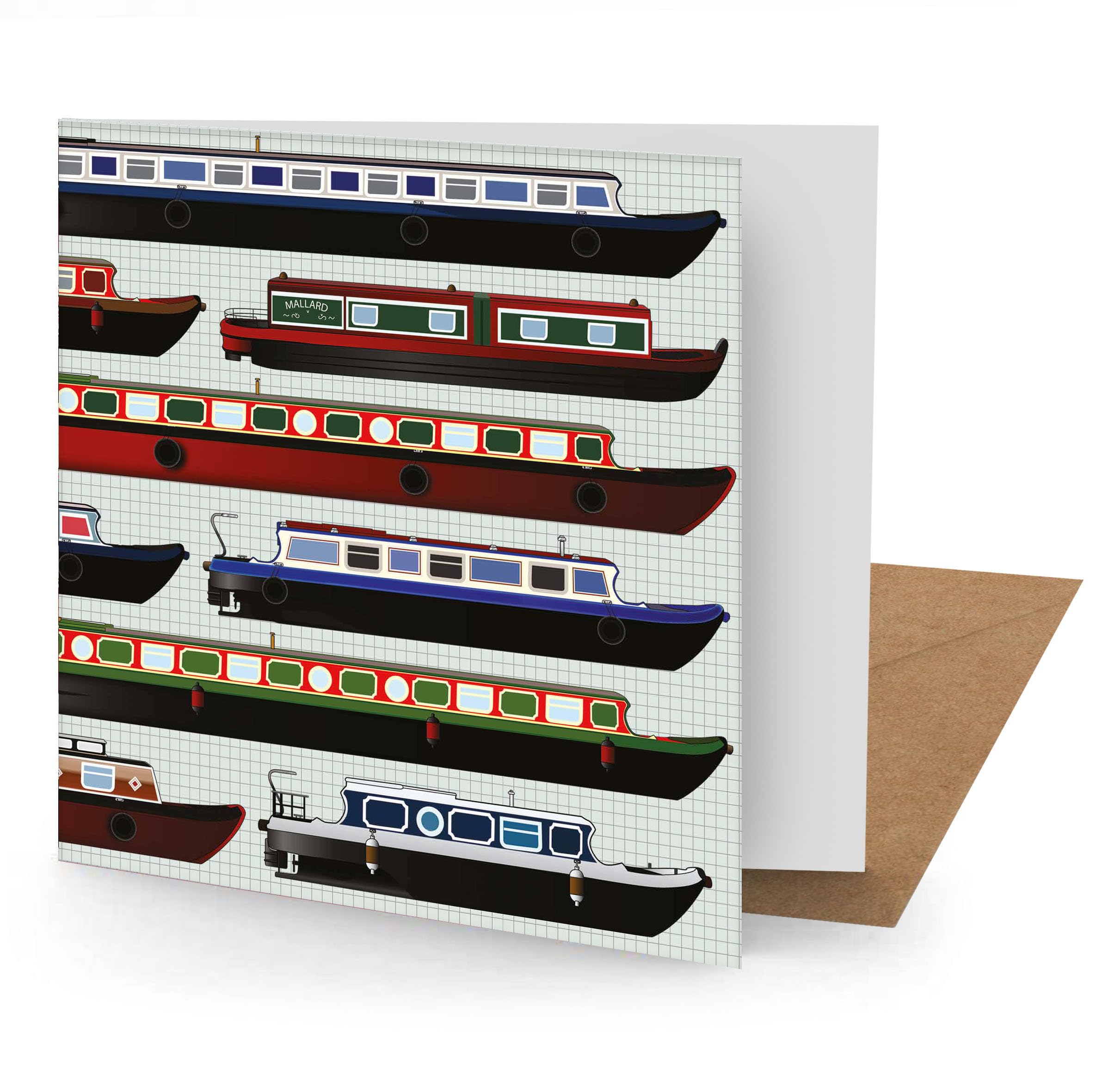 Canal Boats Greetings Card Suitable for Birthdays, Thank You, Any Occasion, 15 x 15 cms, Multi-Coloured