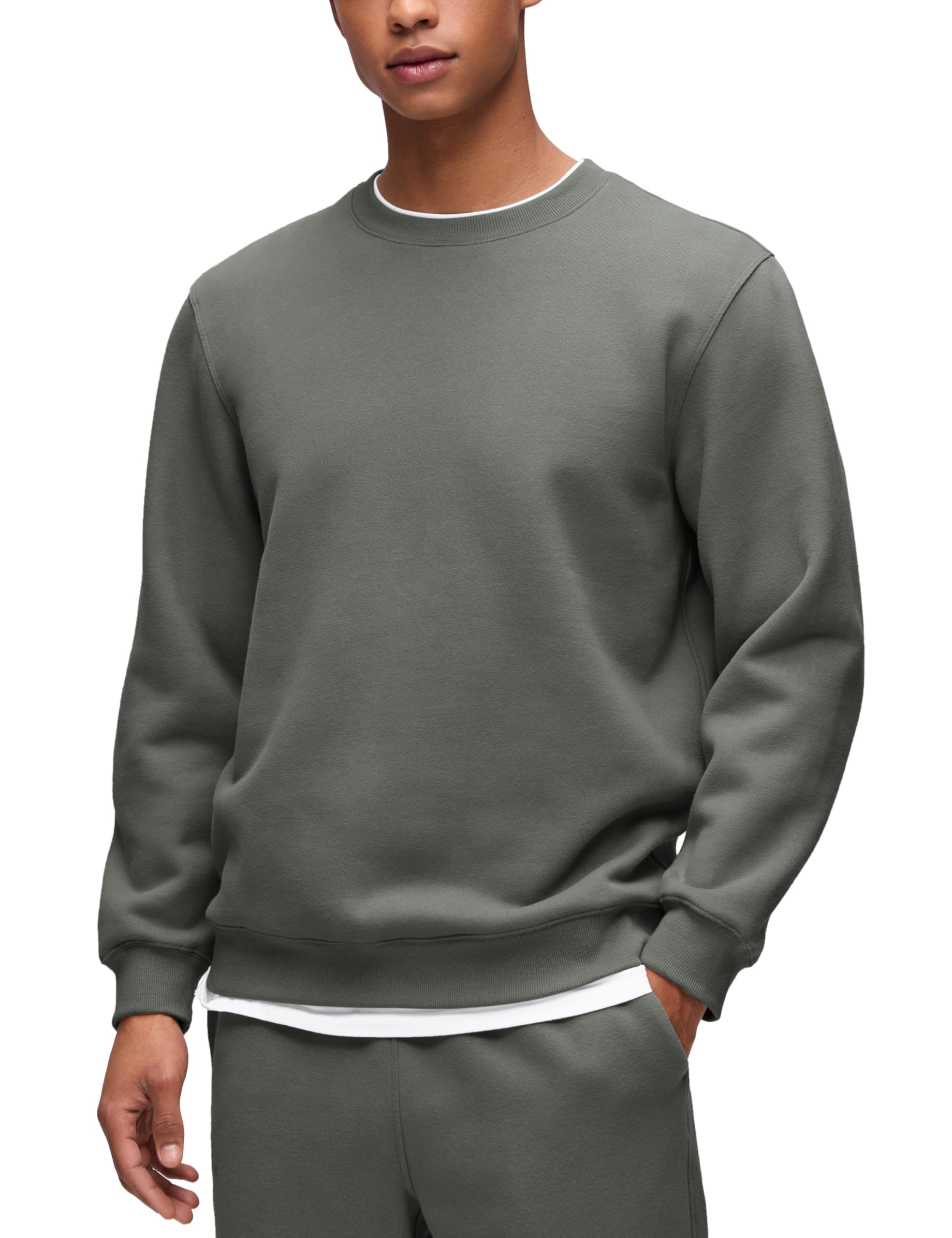 CRZ YOGA Cotton Fleece Lined Pullover Sweatshirts for Men - Crewneck Cozy Casual Athletic Daily Workout Sweat Shirt Tops