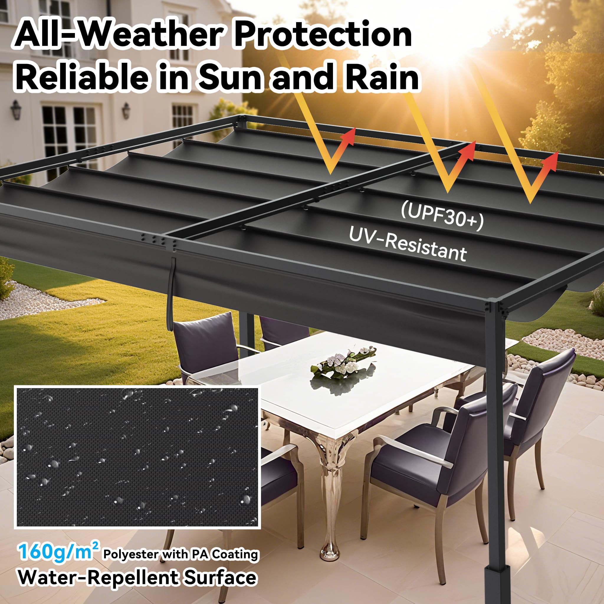 UISEBRT Pergola metalowa, 3 x 4 m, wodoodporna, stabilna, odporna na zimę, pawilon z dachem żaluzjowym, zadaszenie wolnostojące z sufitem rozsuwalnym, osłona przeciwsłoneczna do ogrodów i tarasów