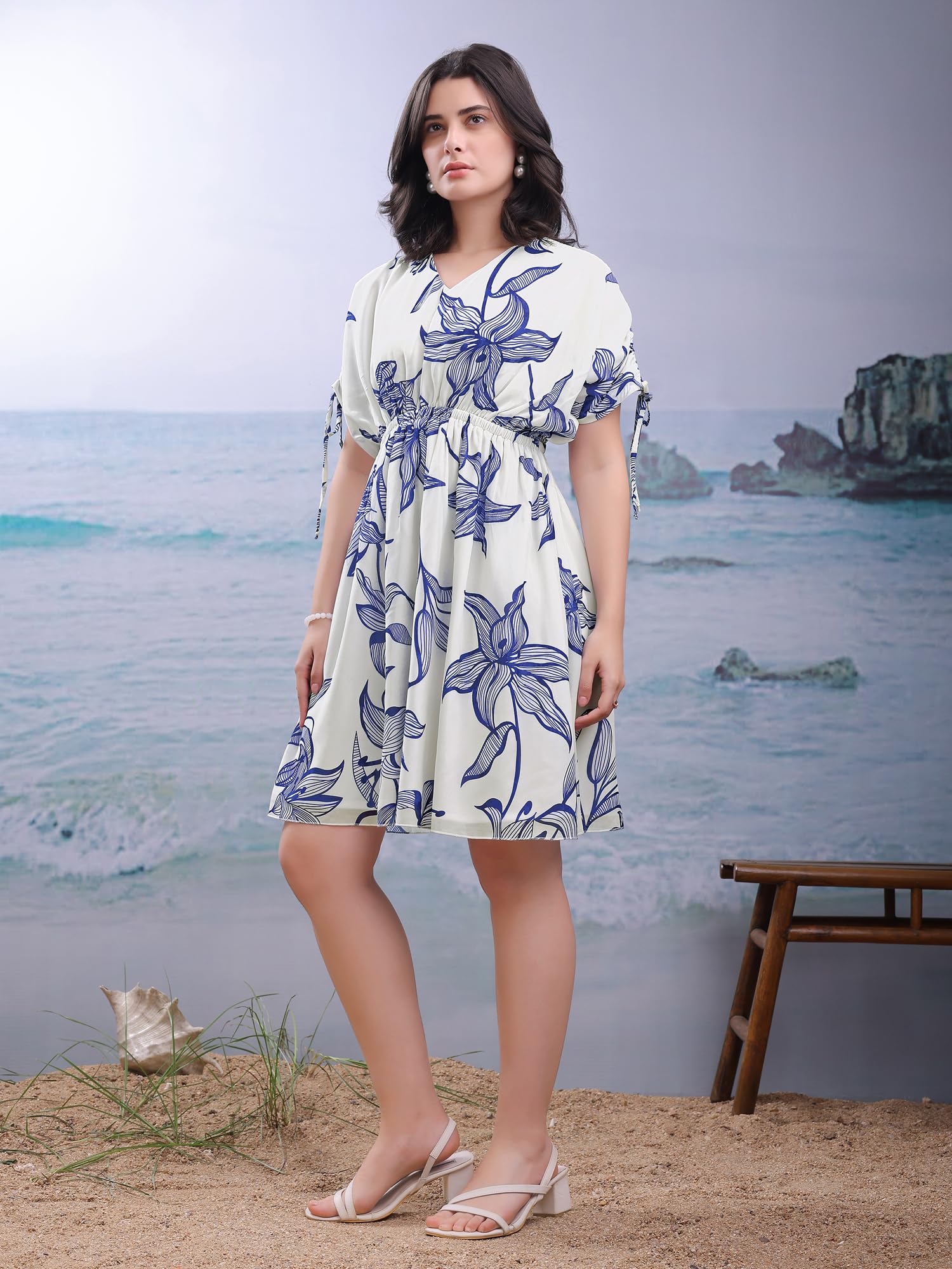 Purvaja Womens Fit & Flared Mini Blue Dress (Floe-165-S)