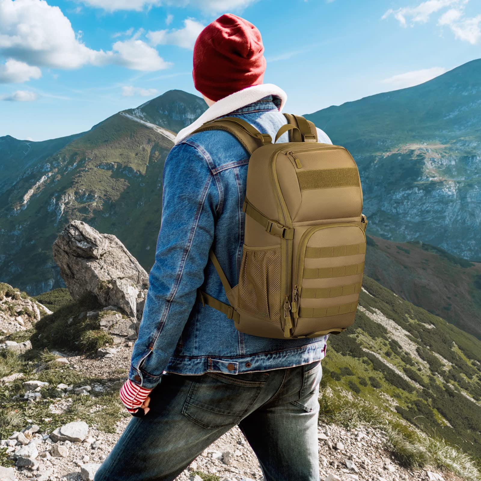 HUNTVP Sac à Dos Tactique Militaire 25L/35L avec Système MOLLE, Imperméable Multi-Poches Backpack Grande Capacité pour Randonnée Camping Voyage