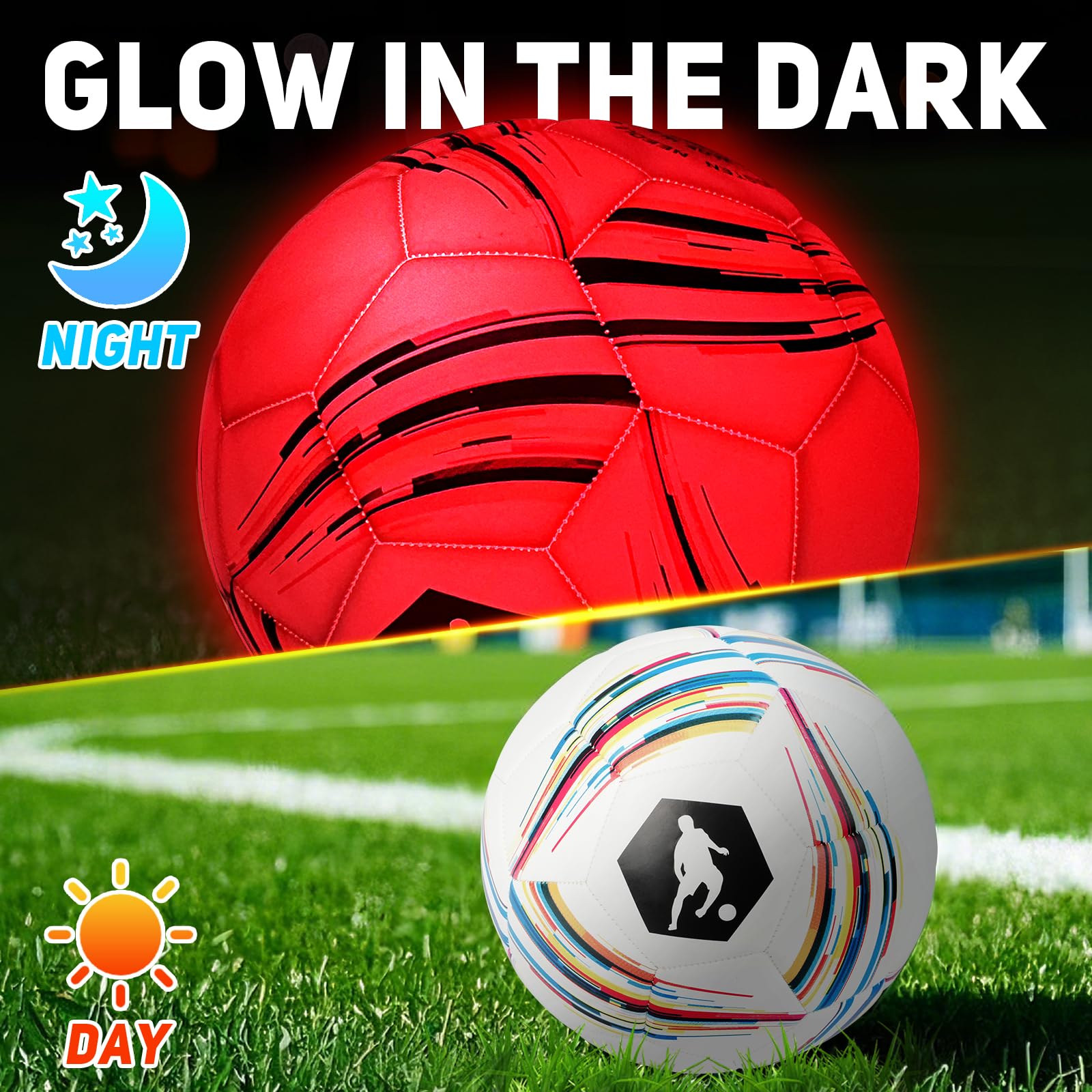 TERRAMUS Light Up Soccer Ball, Glow in The Dark Soccer for Kids Glowing Ball with 2 Color LED Lights - Image 2