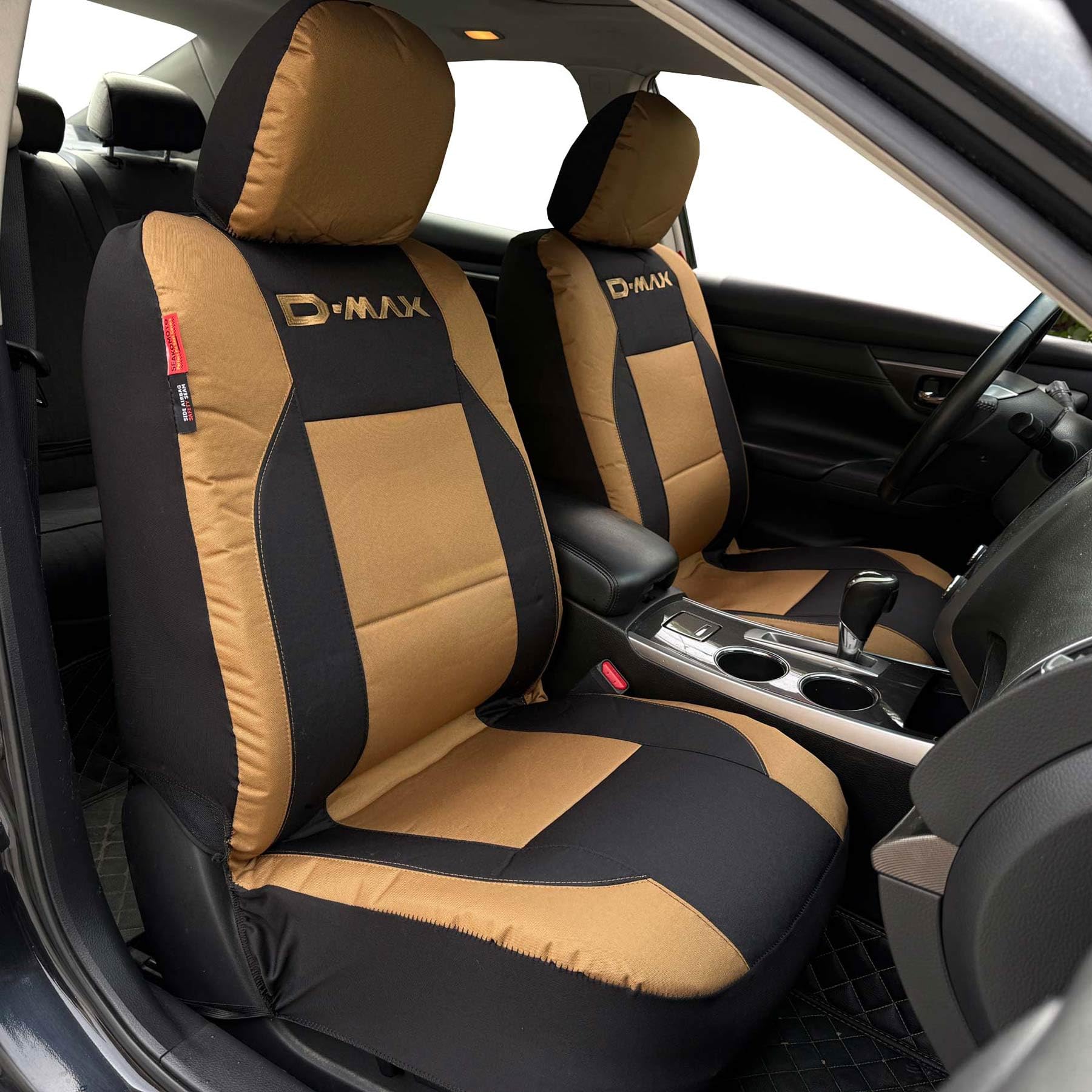 Housses de siège avant de voiture imperméables en toile noire et marron coyote pour Isuzu D Max D-Max