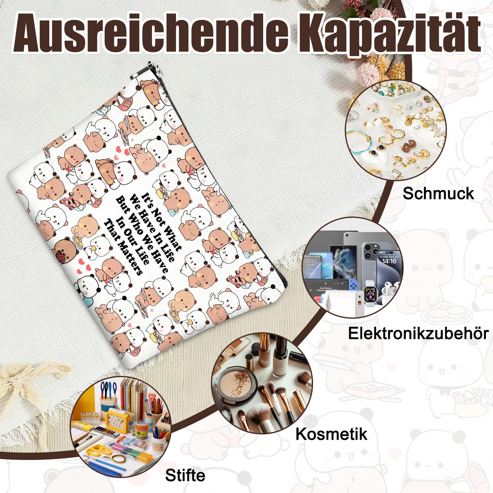 Bubu Dudu Trousse da donna Kawaii con chiusura lampo e fodera, coppia di anime da toilette da donna, pratica coppia regalo per compleanni, feste e anniversari