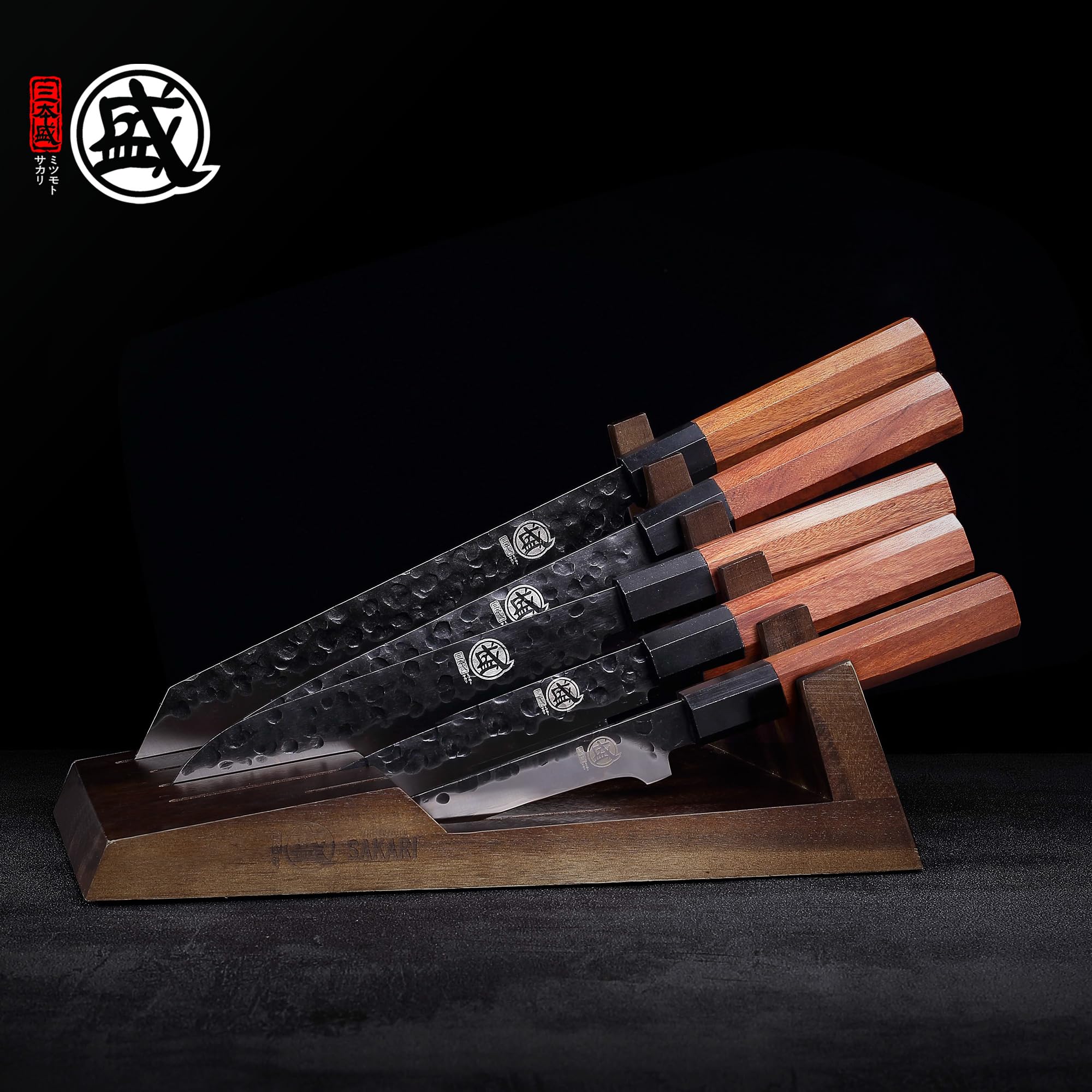 MITSUMOTO SAKARI 30 × 17 × 16 cm Flacher Messerhalter | Insgesamt 5 Schlitze, Japanischer Messerhalter aus Akazienholz, Küchenmesser Messerhalter aus Massivholz