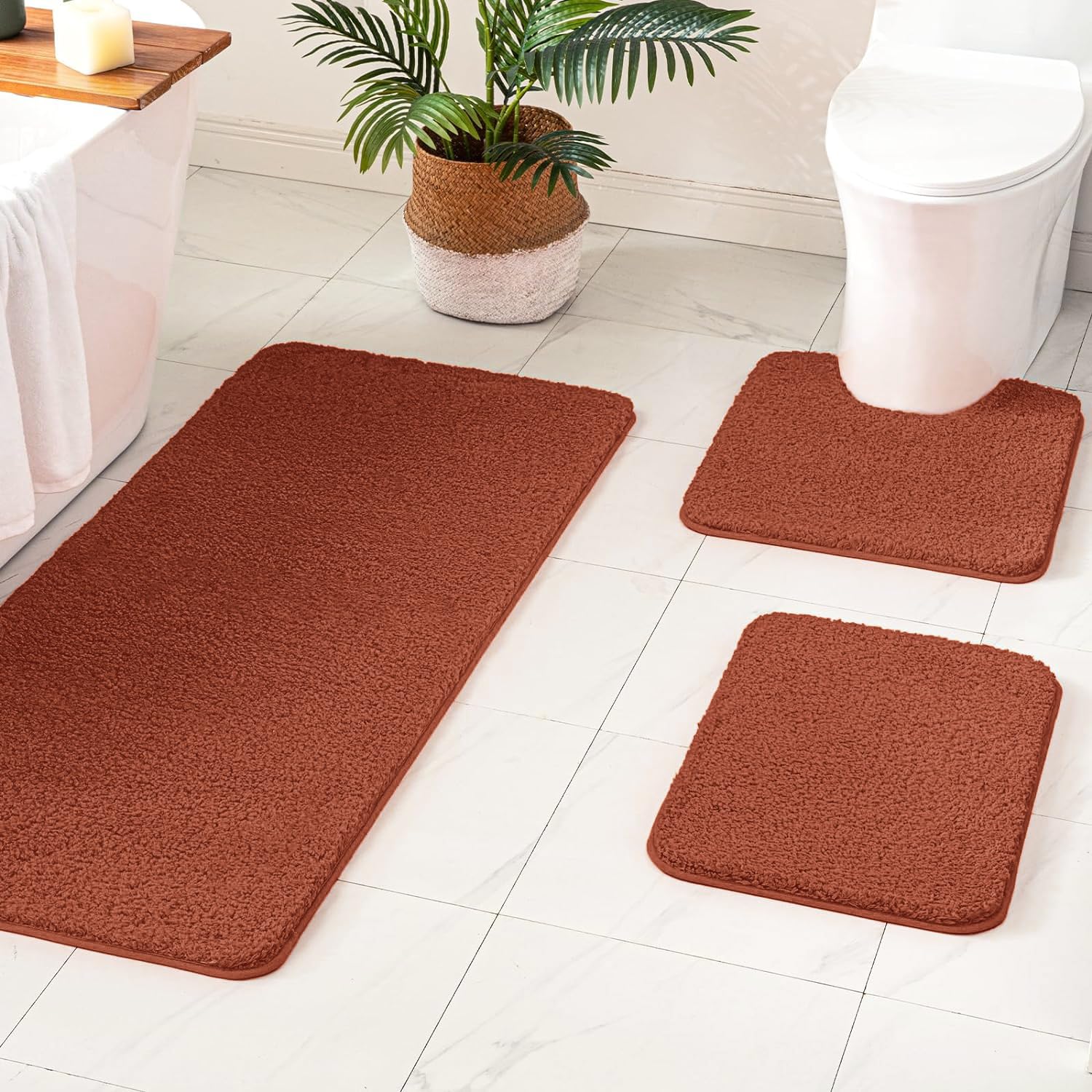 MIULEE Rust Bathroom Rugs Sets 3 Piece with Toilet Mat and Runner Rugs, Non Slip Absorbent Microfiber Bath Mats Sets for Restroom, Machine Washable,