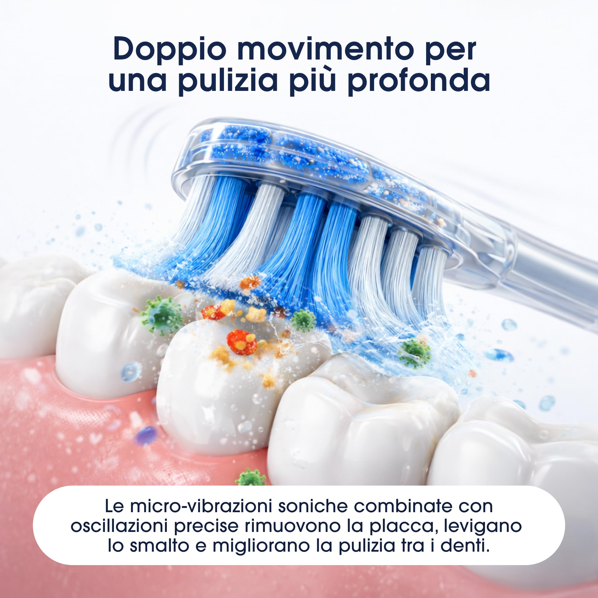 ZENT Spazzolino elettrico sonico 2in1, Spazzolino elettrico oscillante rotante, Pulizia denti automatica, 4 modalità di funzionamento, Impermeabilità IPX7, Copri da viaggio Cavo USB-C incuso, BIanco