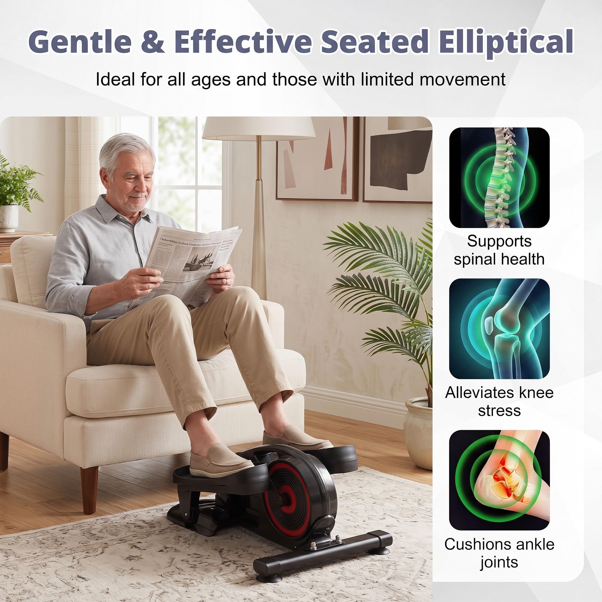 KOMFOTTEU Ellittica Elettrico, Basso Impatto e Delicato sulle Articolazioni | Pedaliera per Esercizi con LCD Display e Pedali Antiscivolo, Pedaliera Portatile per Ufficio