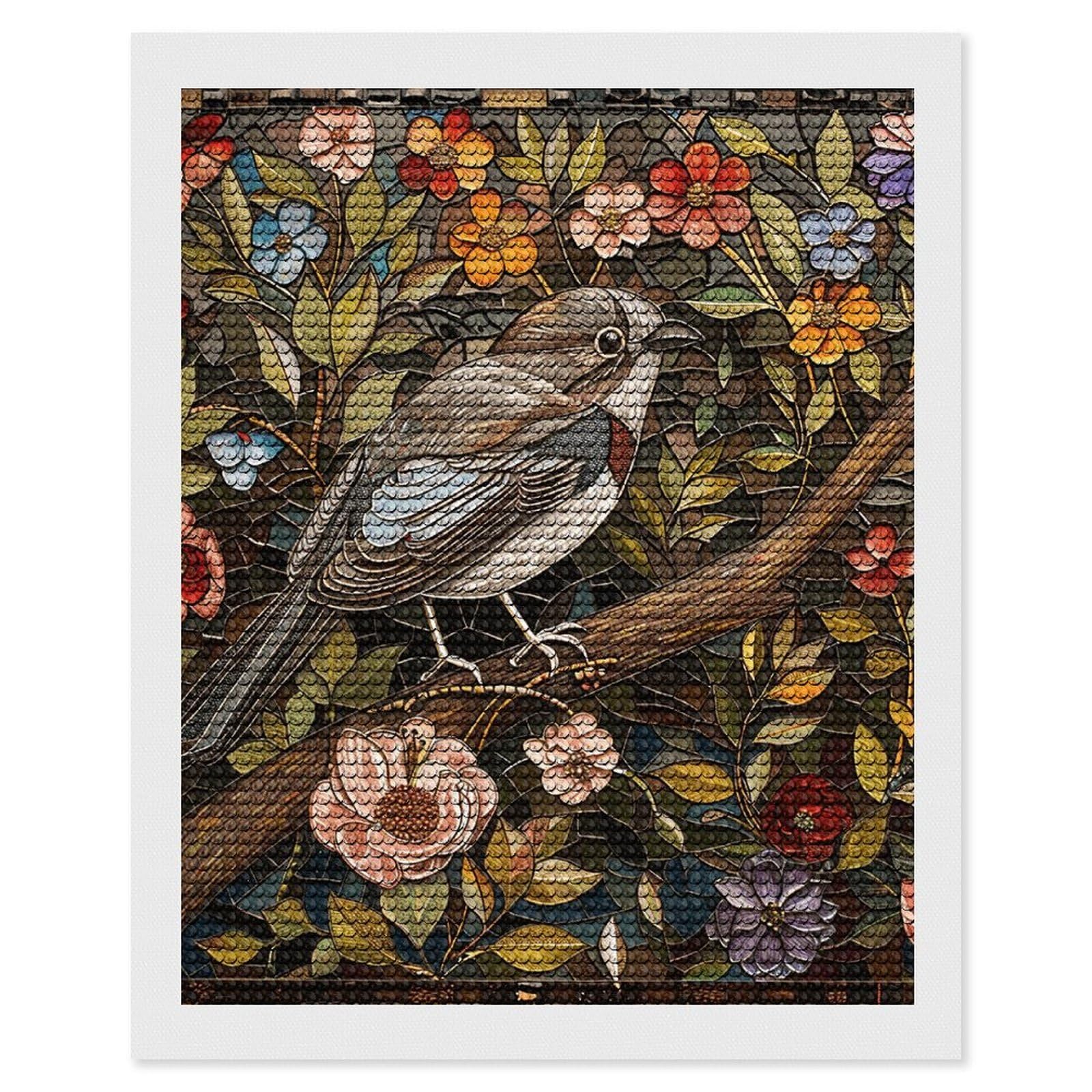 Bird Perched on Branch Diamond Art Kits for Adults, DIY 5D Diamonds Painting Kits for Beginner, Round Full Drill Diamond Dots Painting, Diamonds Pictures Gem Art and Crafts Wall Decor 16"x20"