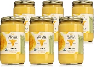 Spring Sunrise Grass Fed Organic Ghee - USDA Certified Clarified Butter - Keto & Paleo Friendly, Non-GMO, Gluten & Casein Free Cooking Oil - Sustainably Sourced - 32 oz Jar, 6 pack