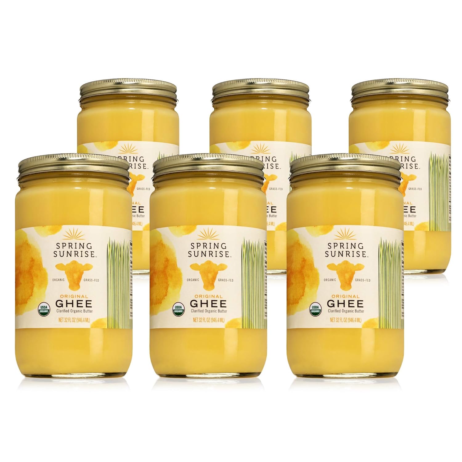 Spring Sunrise Grass Fed Organic Ghee – USDA Certified Clarified Butter – Keto & Paleo Friendly, Non-GMO, Gluten & Casein Free Cooking Oil – Sustainably Sourced – 32 oz Jar, 6 pack Spring Sunrise Grass Fed Organic Ghee – USDA Certified Clarified Butter – Keto & Paleo Friendly, Non-GMO, Gluten & Casein Free Cooking Oil – Sustainably Sourced – 32 oz Jar, 6 pack