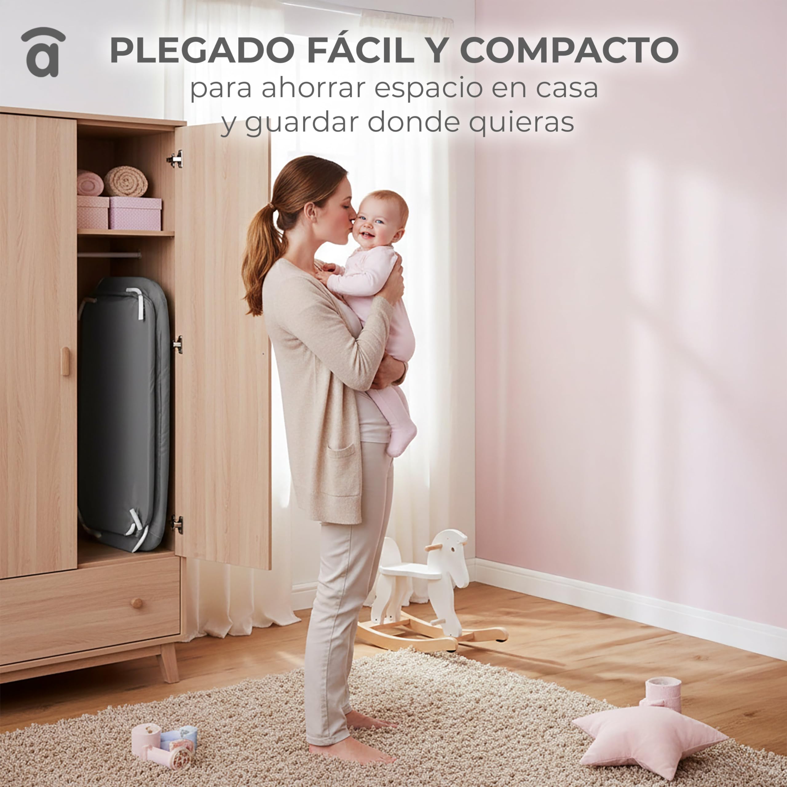 Asalvo Smart - Lettino 2 in 1 con 7 altezze regolabili, ruote con freni, materasso incluso, mini culla per neonati (beige)