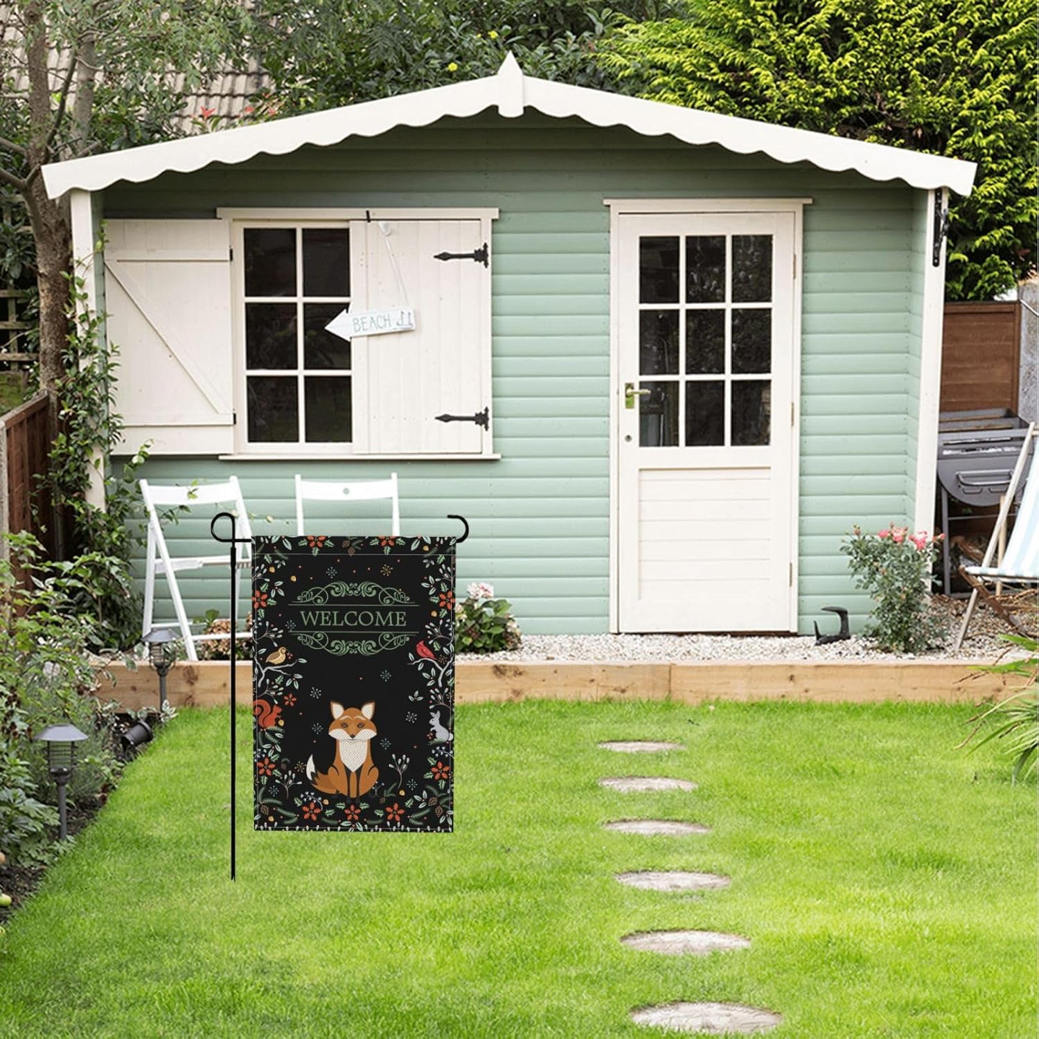 Welcome Garden Flag Forest Fox Double-Sided Rustic Linen Garden Flag, Charming woodland wreath Animal Outdoor Décor - 12x18" (Black) - Image 6