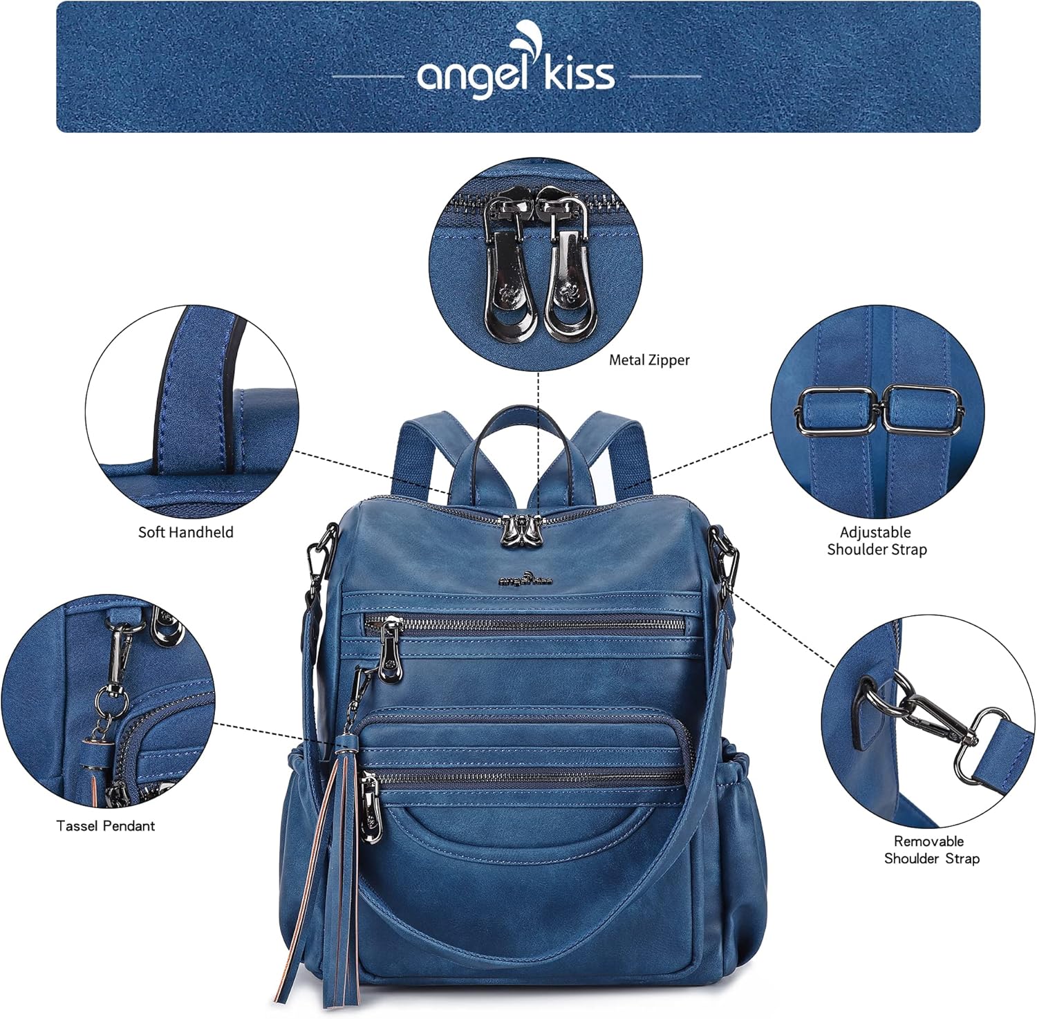 Angel Kiss Women's Backpacks & Purse - PU Leather Zipper Casual Backpacks & Shoulder Bags - Image 4