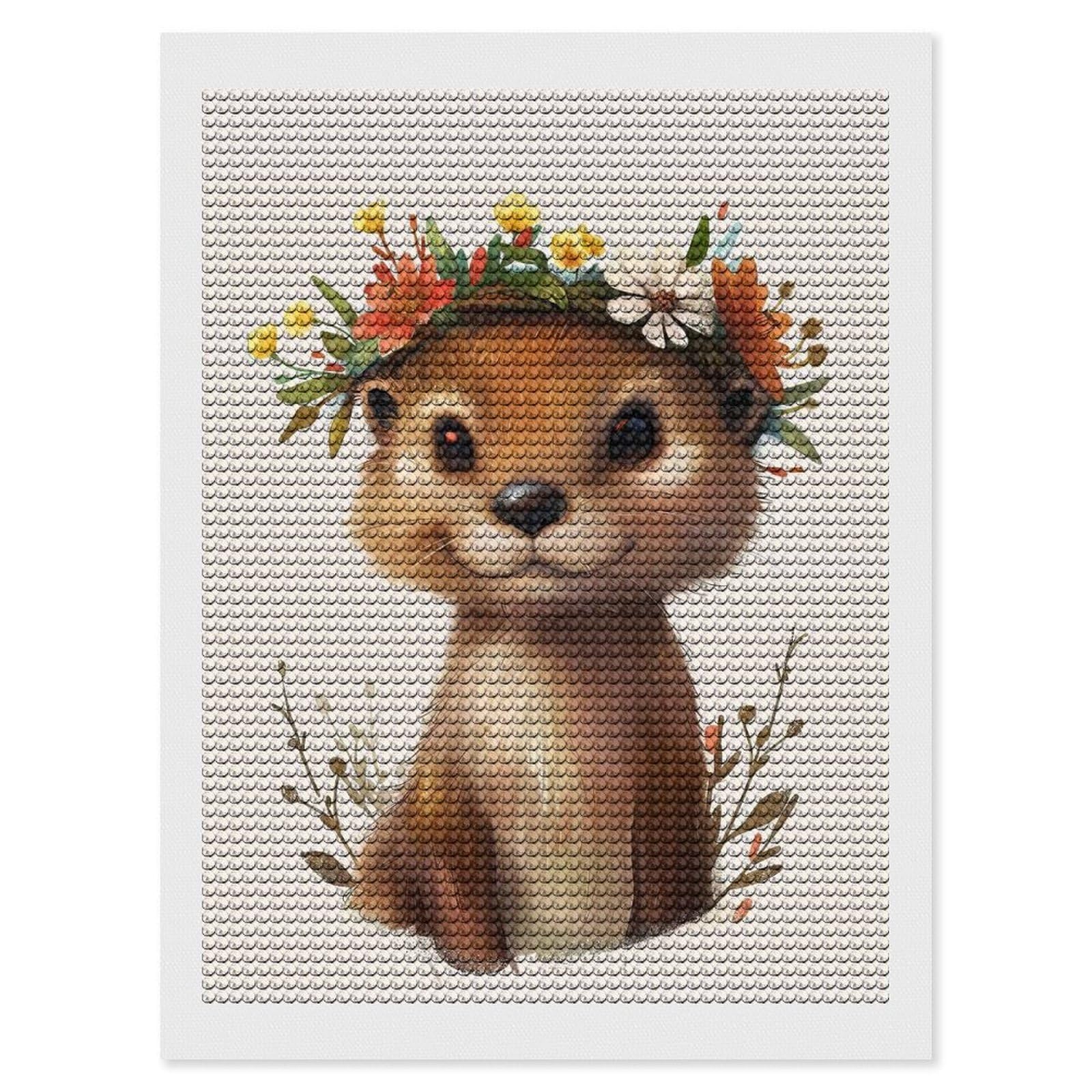Junmoney Otter Flower Diamond Painting Set 12"x16", Holiday Gift Idea, for Creative Relaxation, Fun Craft Experience, Vintage Style Decor