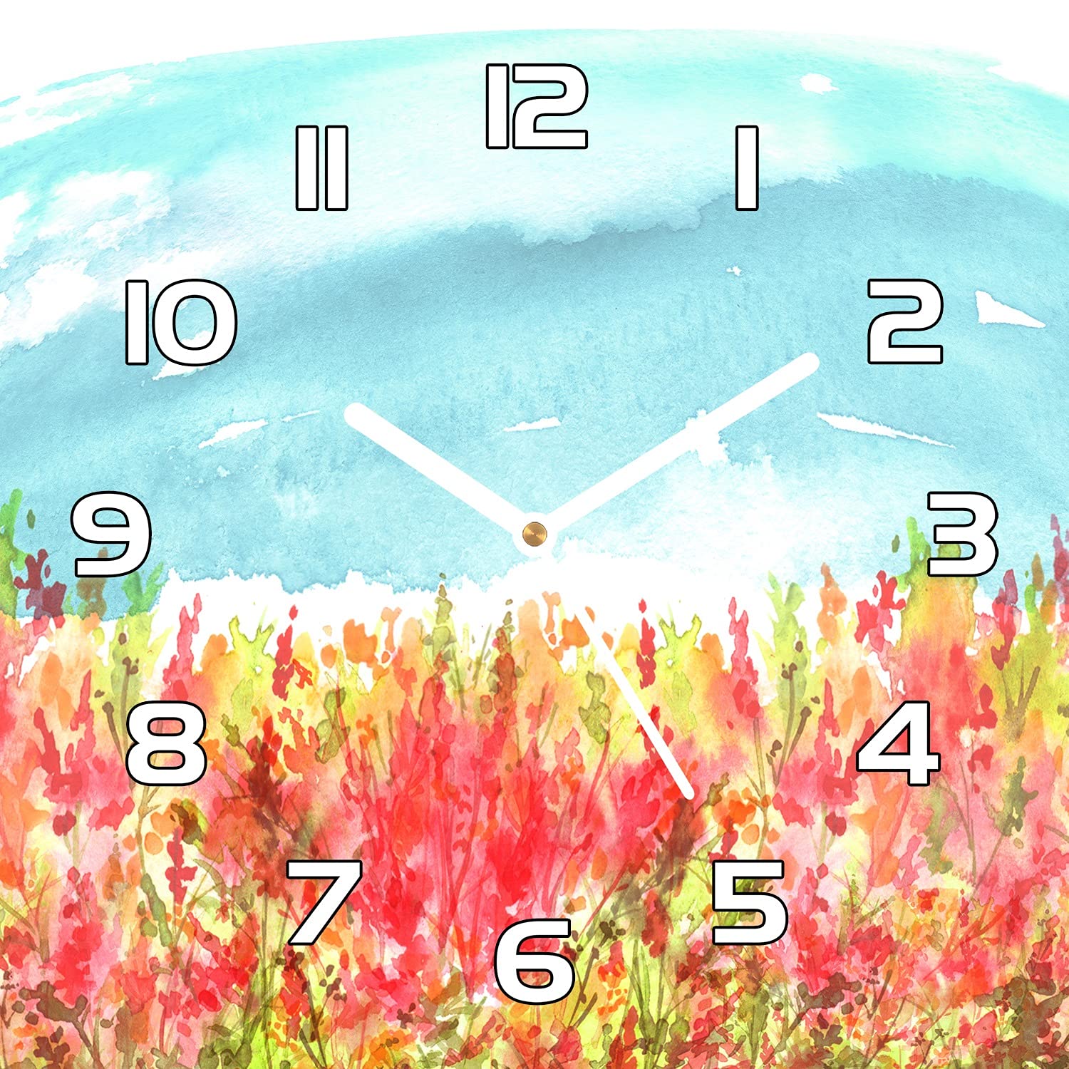 Horloge en verre 30x30 cm décor fleurs prairie design salon