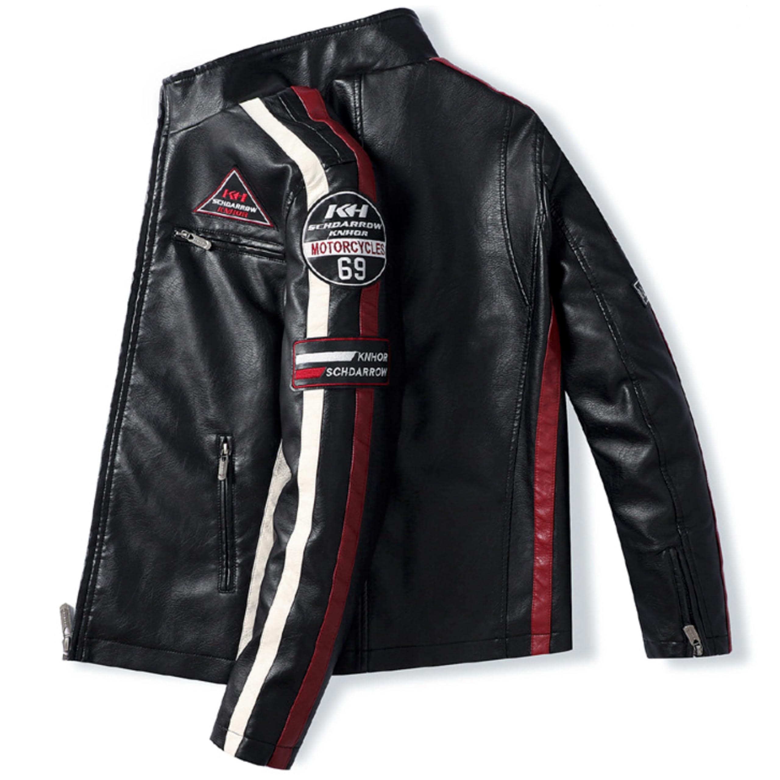Chaqueta para Hombre de Piel sintética. Cazadora de Cuero sintético estilo Motero. Moda Casual de Cuero Vegano. Biker - Motociclista.